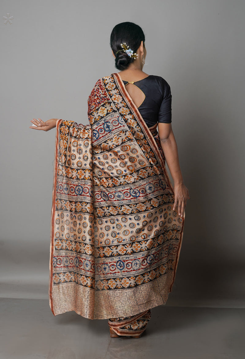 Multi Pure Chanderi Kalamkari Printed Sico Saree-UNM68605