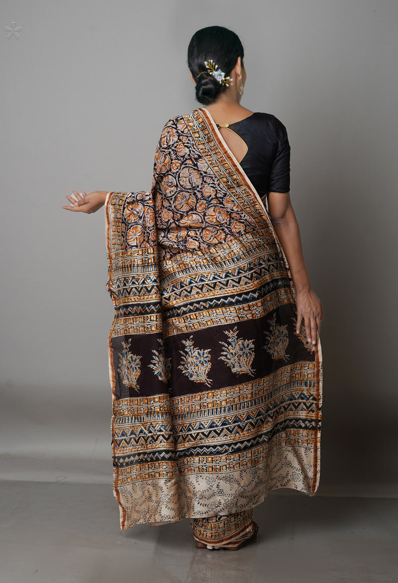 Multi Pure Chanderi Kalamkari Printed Sico Saree-UNM68608