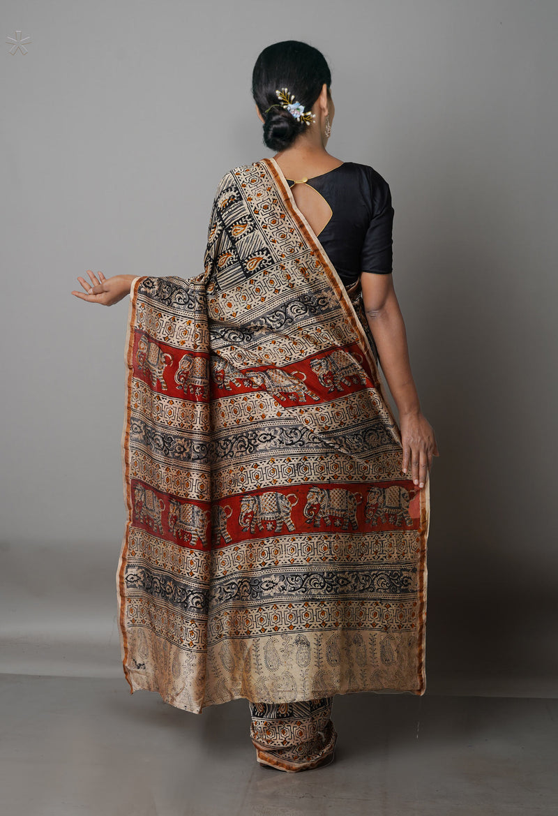Multi Pure Chanderi Kalamkari Printed Sico Saree-UNM68609