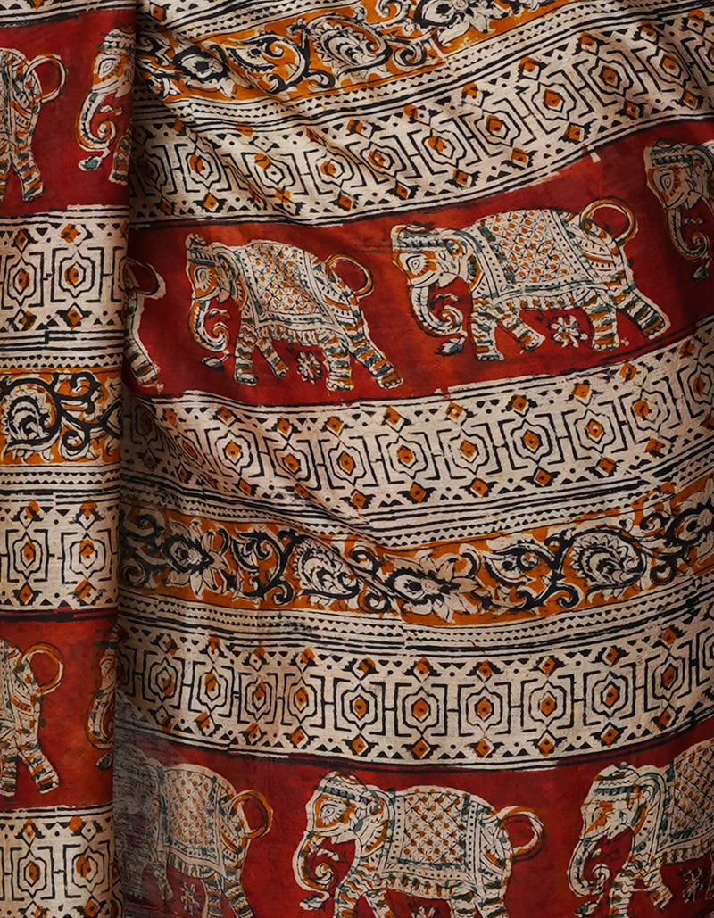 Cream Pure Chanderi Kalamkari Printed Sico Saree-UNM68611