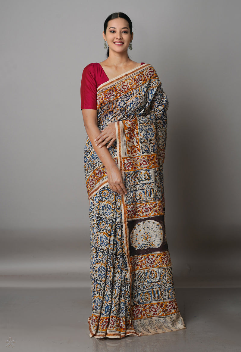 Multi Pure Chanderi Kalamkari Printed Sico Saree-UNM68612