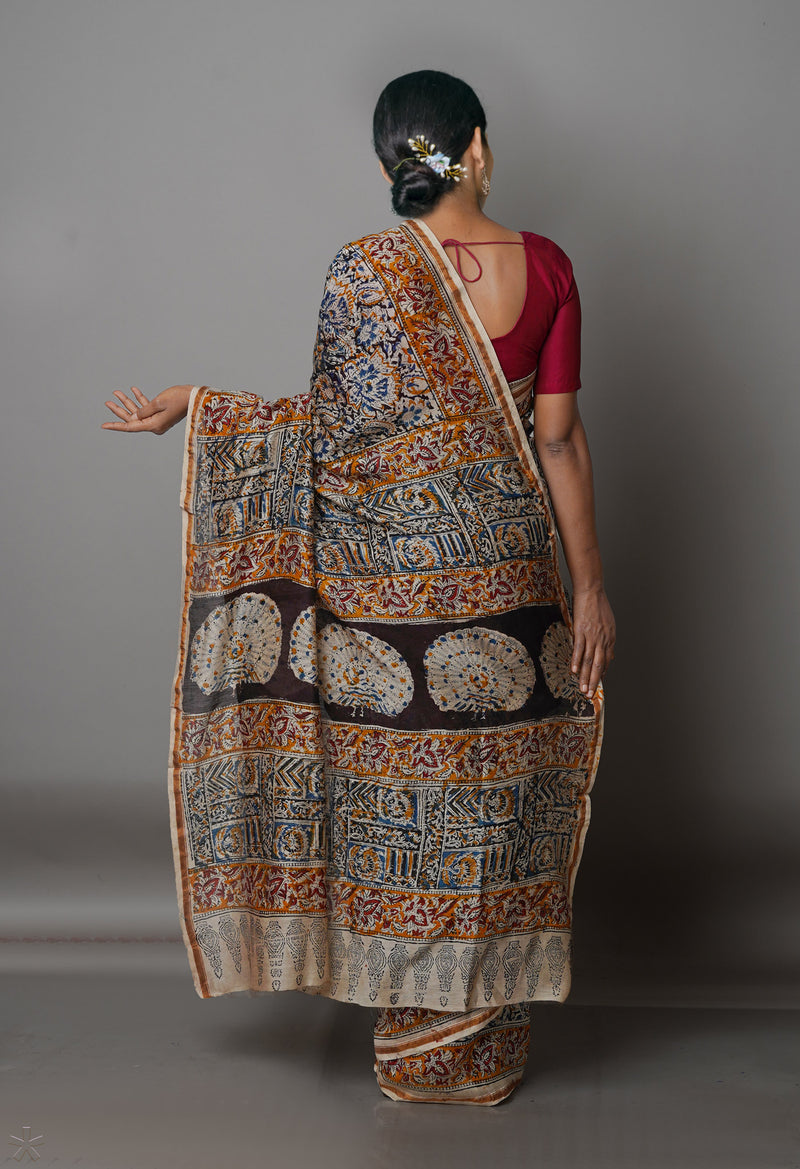 Multi Pure Chanderi Kalamkari Printed Sico Saree-UNM68612