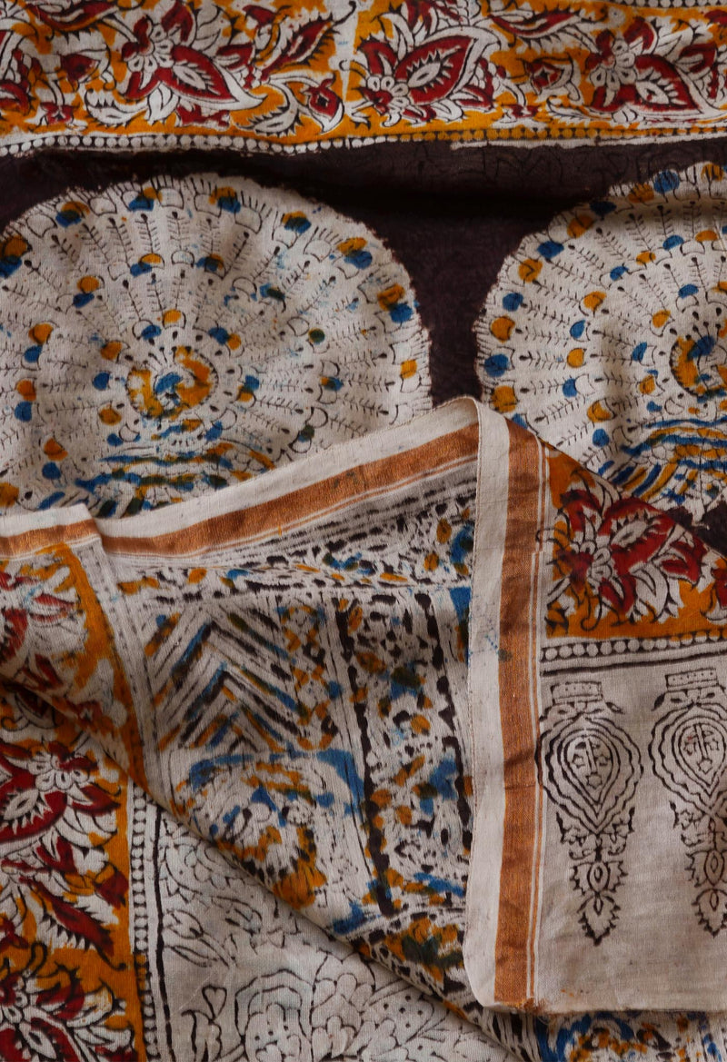 Multi Pure Chanderi Kalamkari Printed Sico Saree-UNM68612
