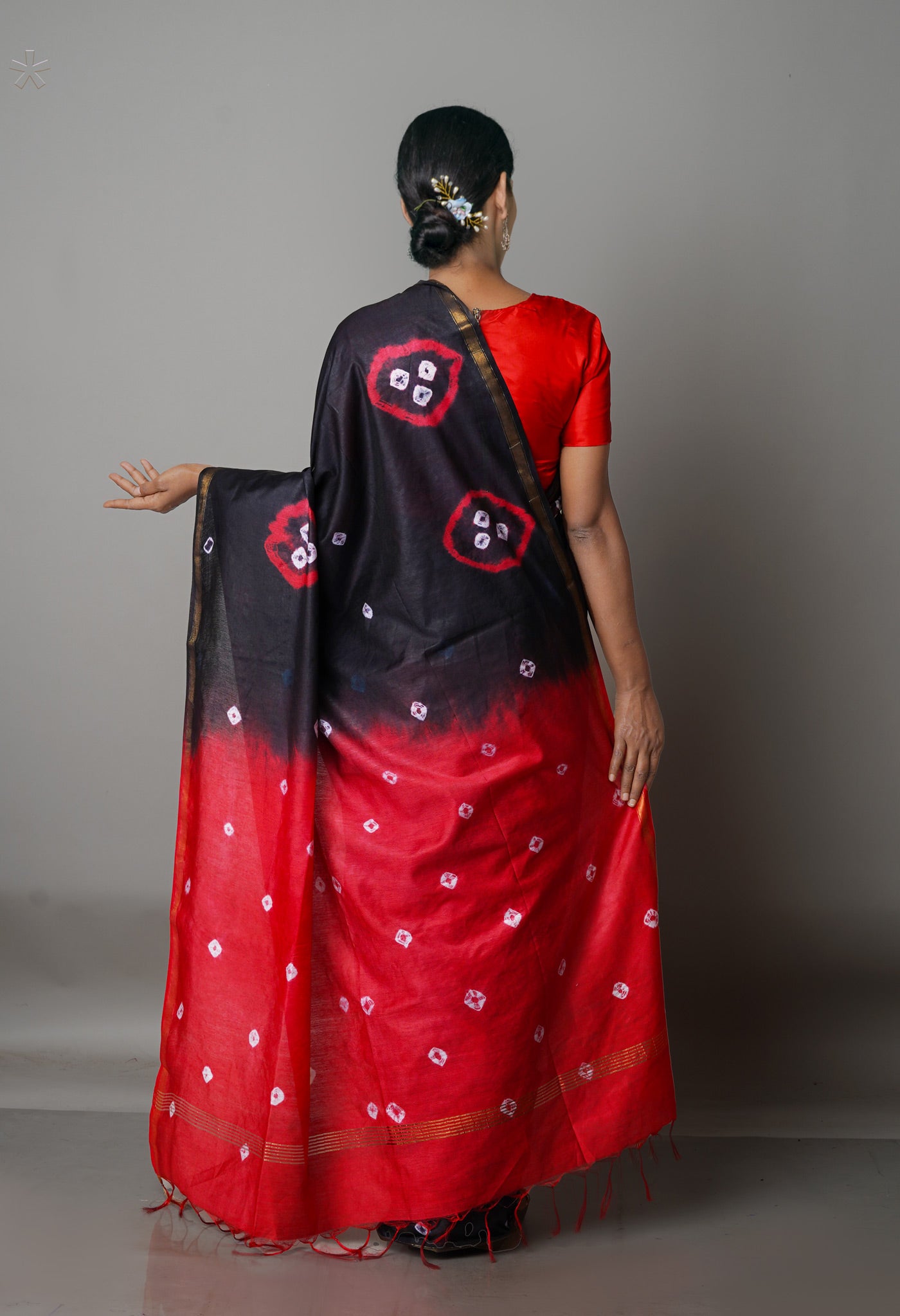 Black-Red  Shibori Chanderi Sico Saree-UNM68625