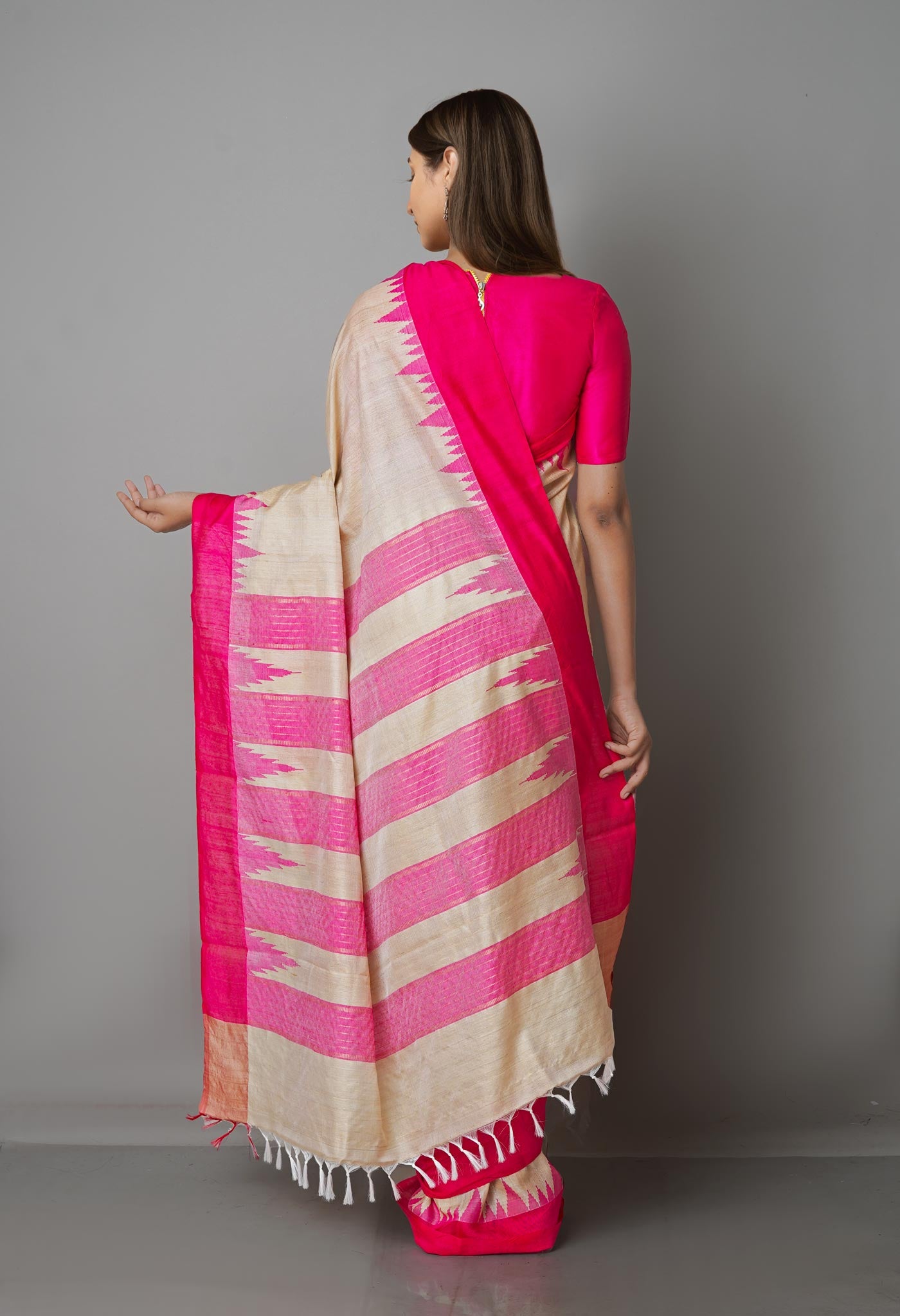 Pale Brown Pure Handloom Ghicha Tussar Silk Saree-UNM68655