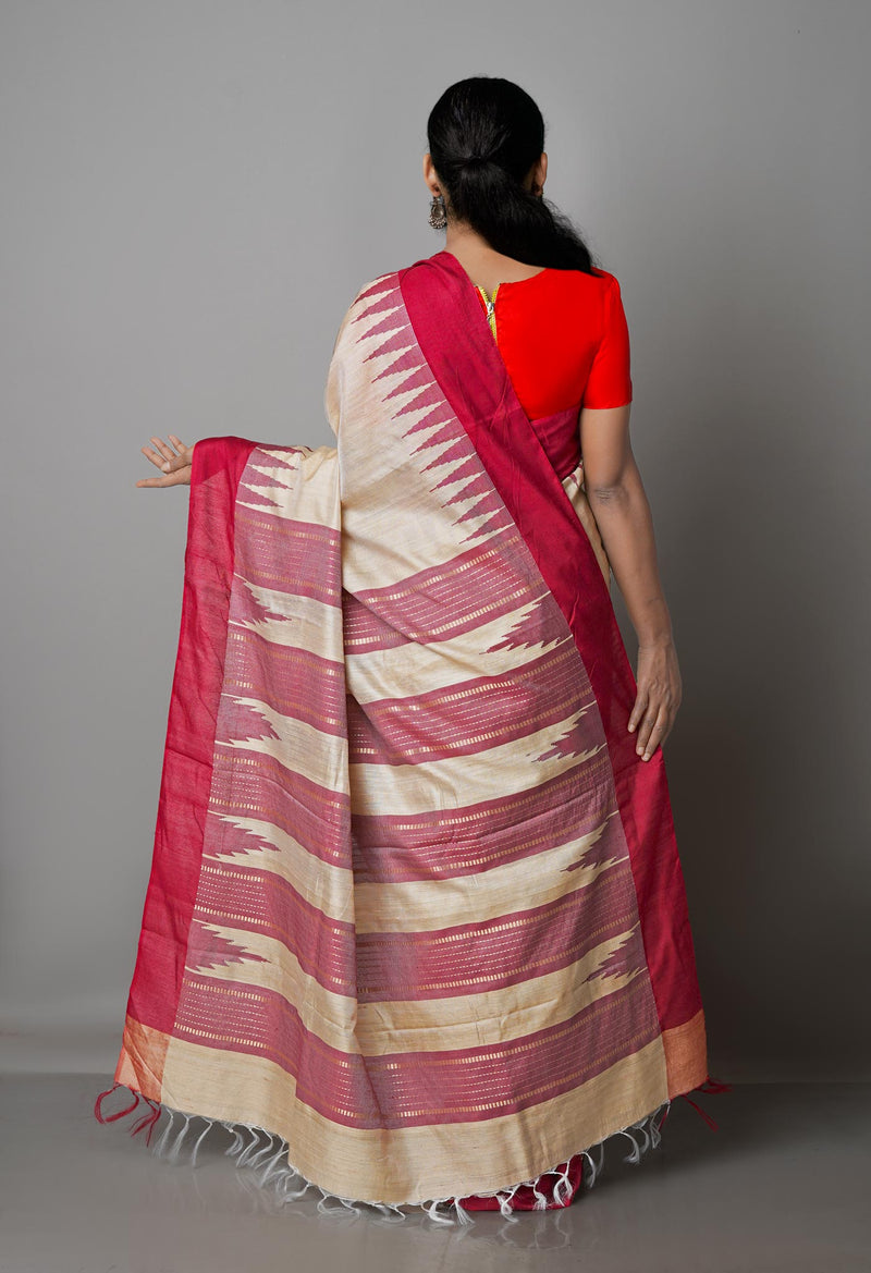 Pale Brown Pure Handloom Ghicha Tussar Silk Saree-UNM68656
