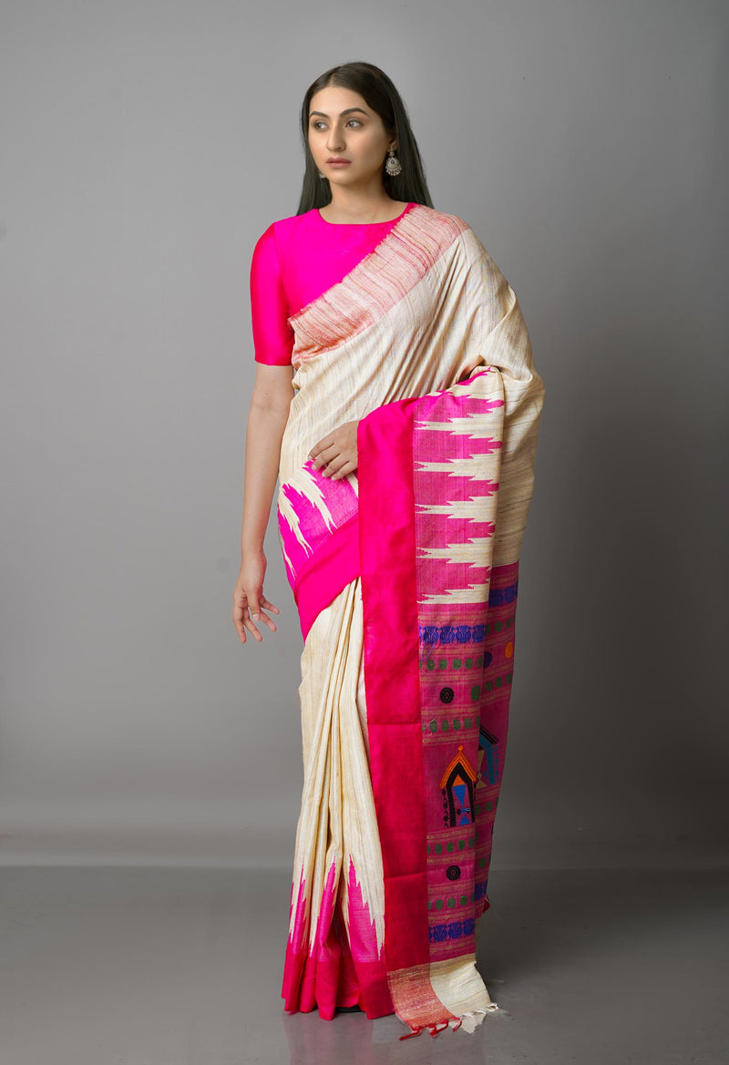 Pale Brown Pure Handloom Ghicha Tussar Silk Saree-UNM68681