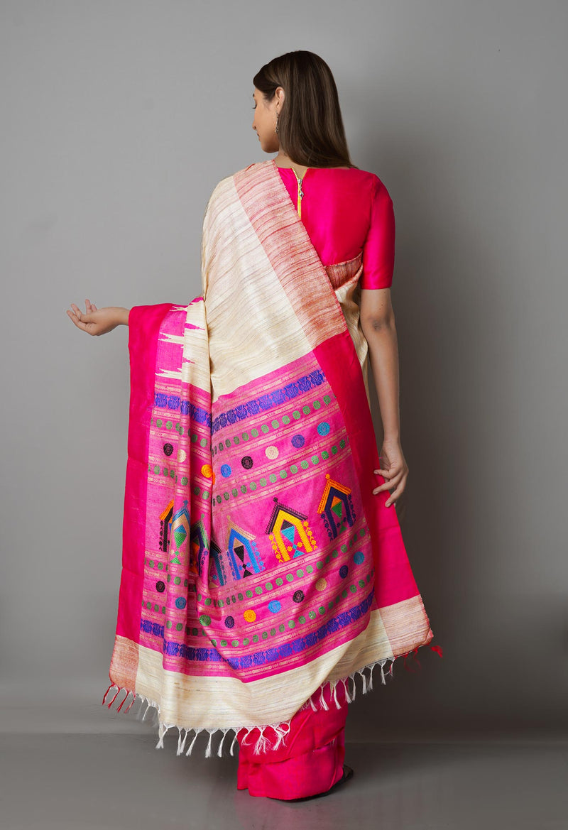 Pale Brown Pure Handloom Ghicha Tussar Silk Saree-UNM68681