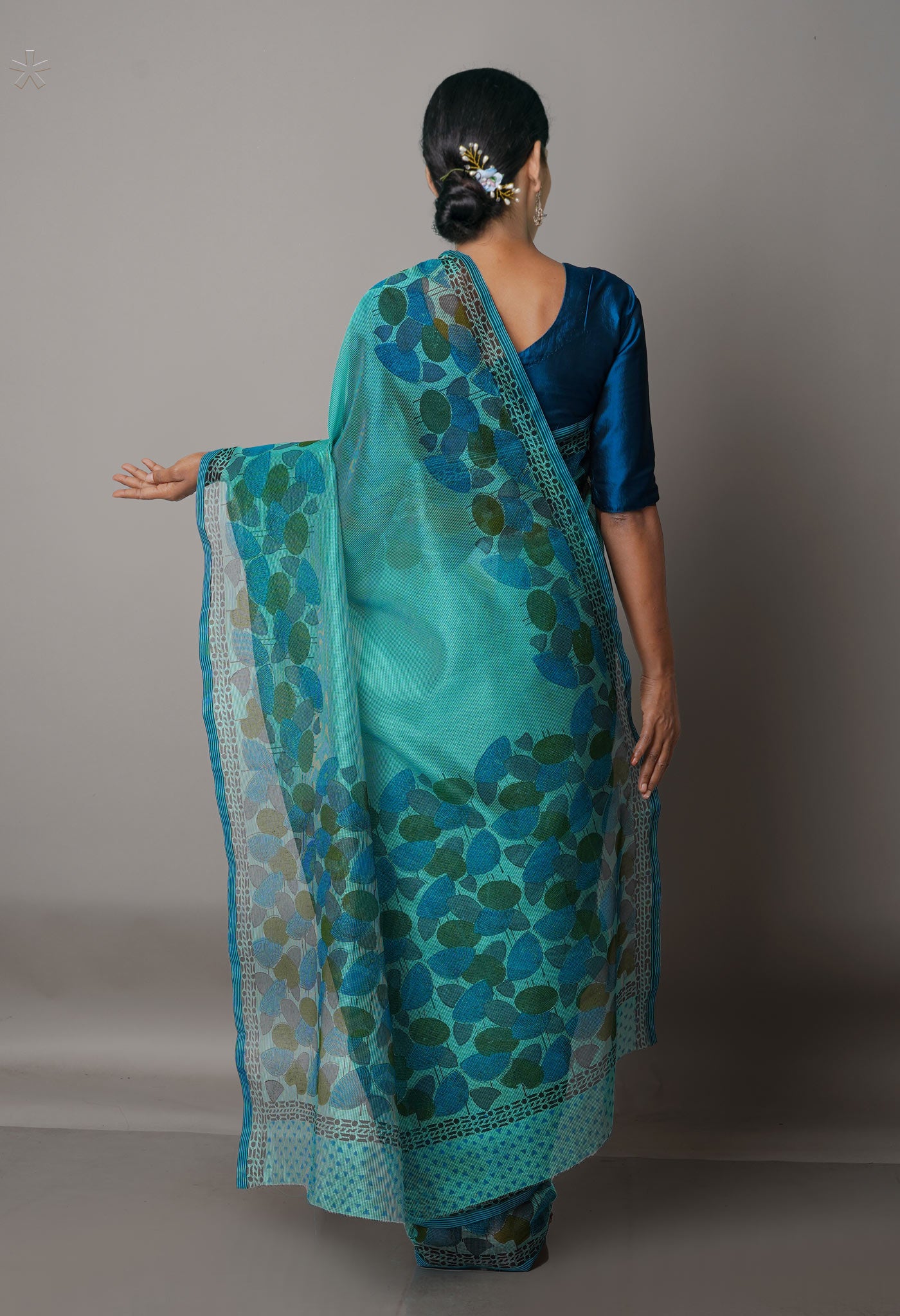 Green  Banarasi Block Printed Meghalaya Checks Cotton Silk Saree-UNM68699