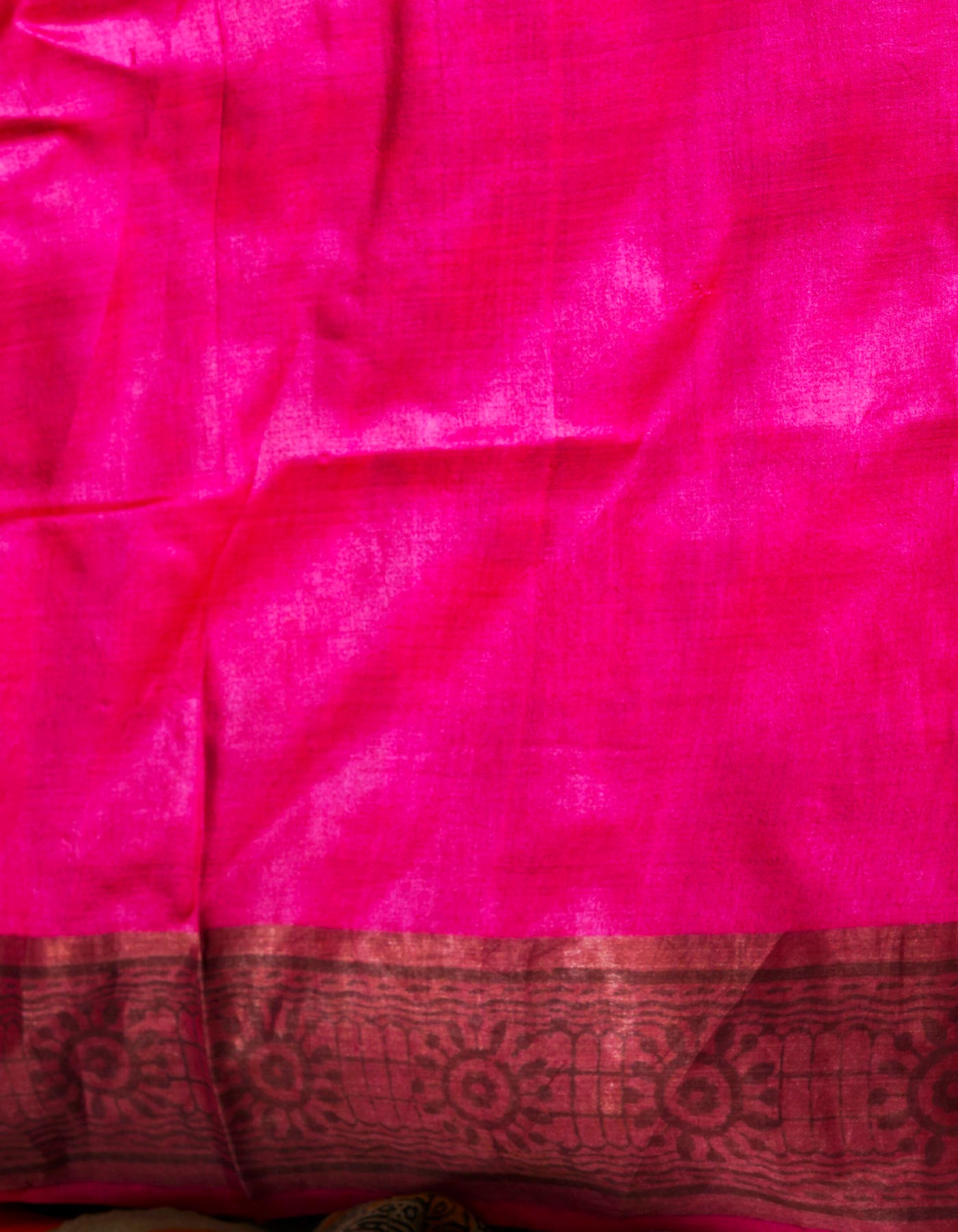 Green Pure Handloom Block Printed Bengal Tussar  Silk Saree-UNM68725