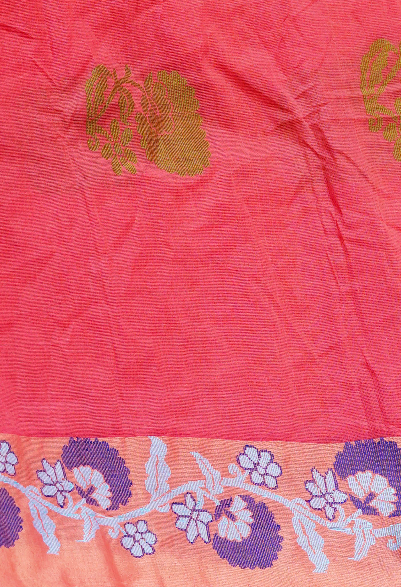 Peach Red Pure Handloom Dhaka Jamdhani Bengal Cotton Saree-UNM68740