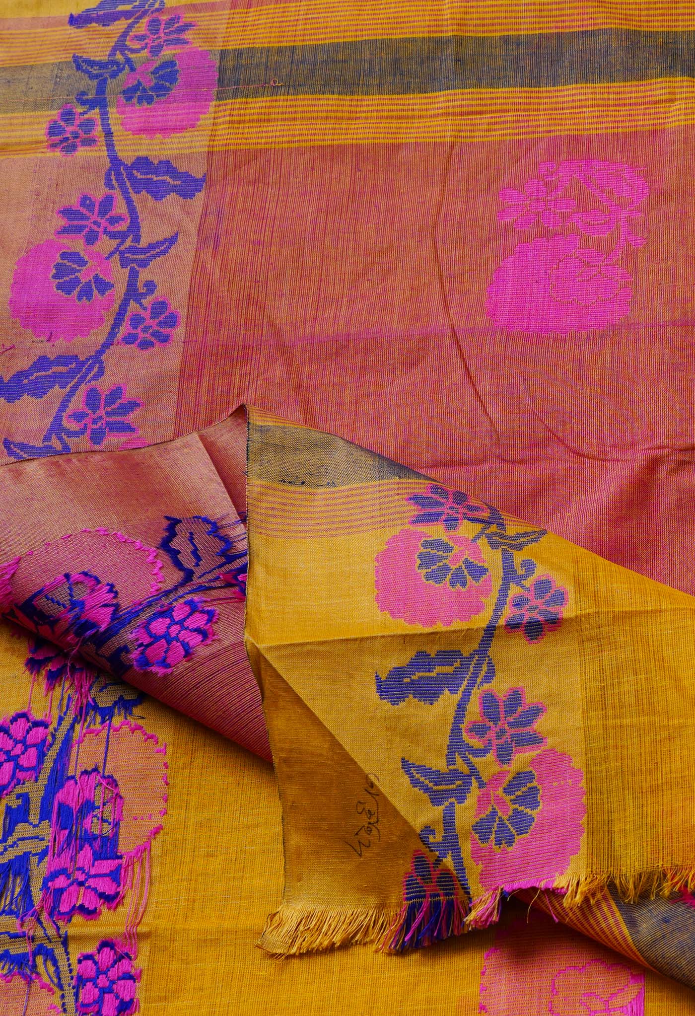 Orange Pure Handloom Dhaka Jamdhani Bengal Cotton Saree-UNM68741