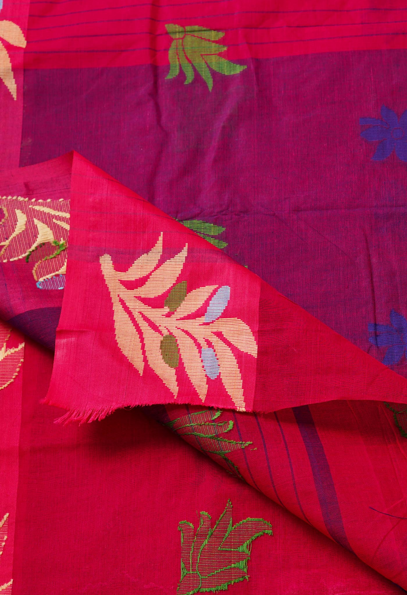 Magenta Pink Pure Handloom Dhaka Jamdhani Bengal Cotton Saree-UNM68745