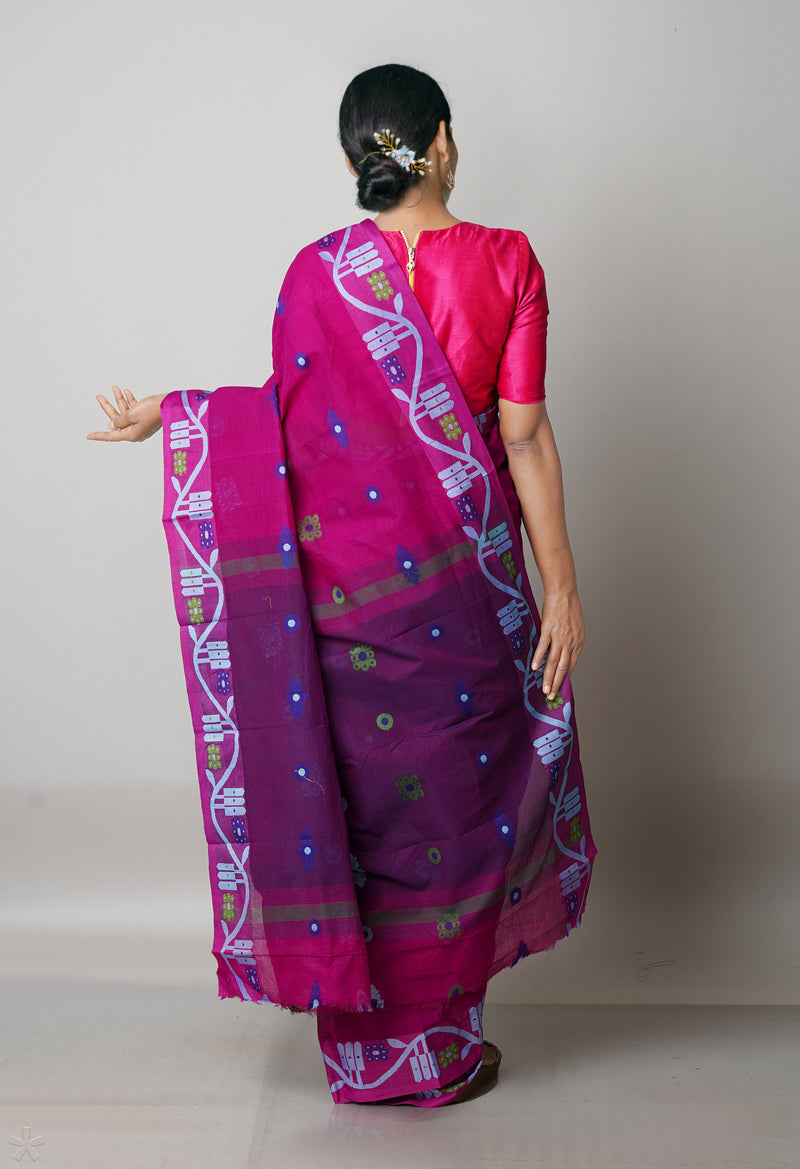 Purple Pure Handloom Dhaka Jamdhani Bengal Cotton Saree-UNM68747