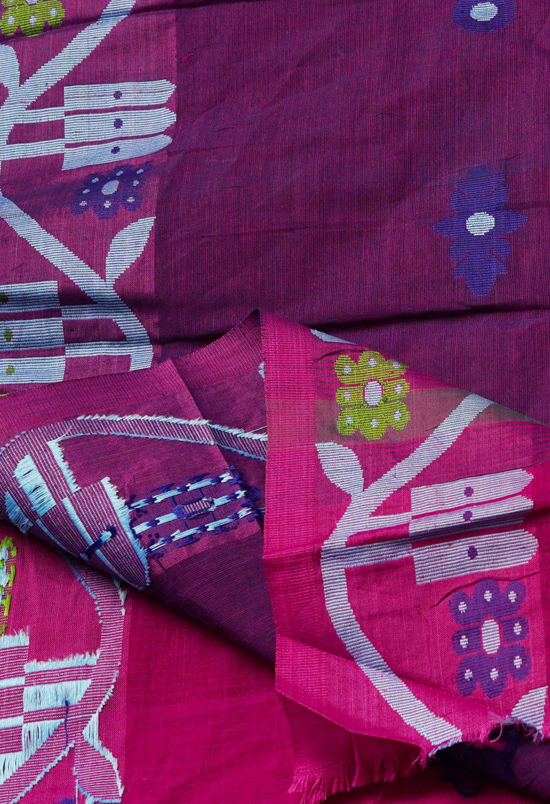Purple Pure Handloom Dhaka Jamdhani Bengal Cotton Saree-UNM68747