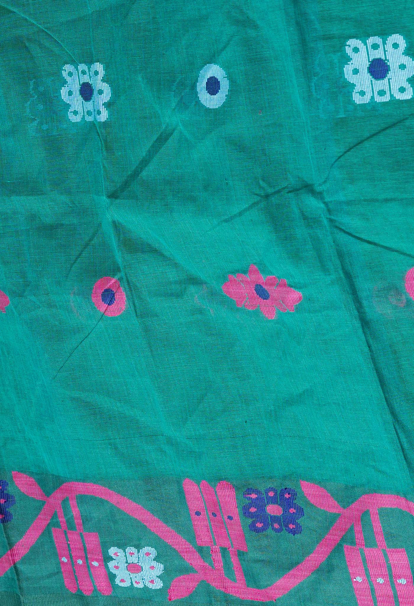 Green Pure Handloom Dhaka Jamdhani Bengal Cotton Saree