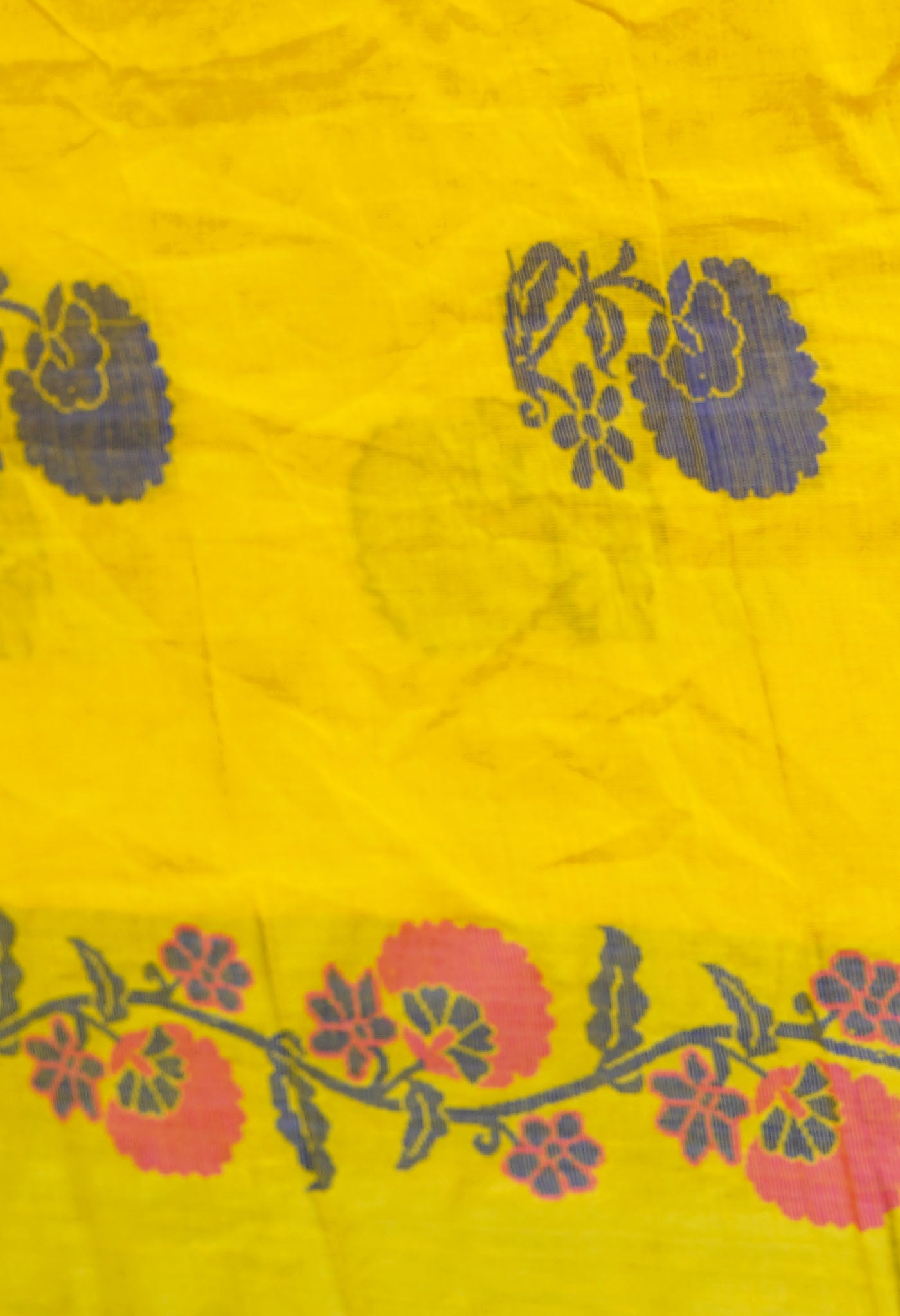 Yellow Pure Handloom Dhaka Jamdhani Bengal Cotton Saree-UNM68750