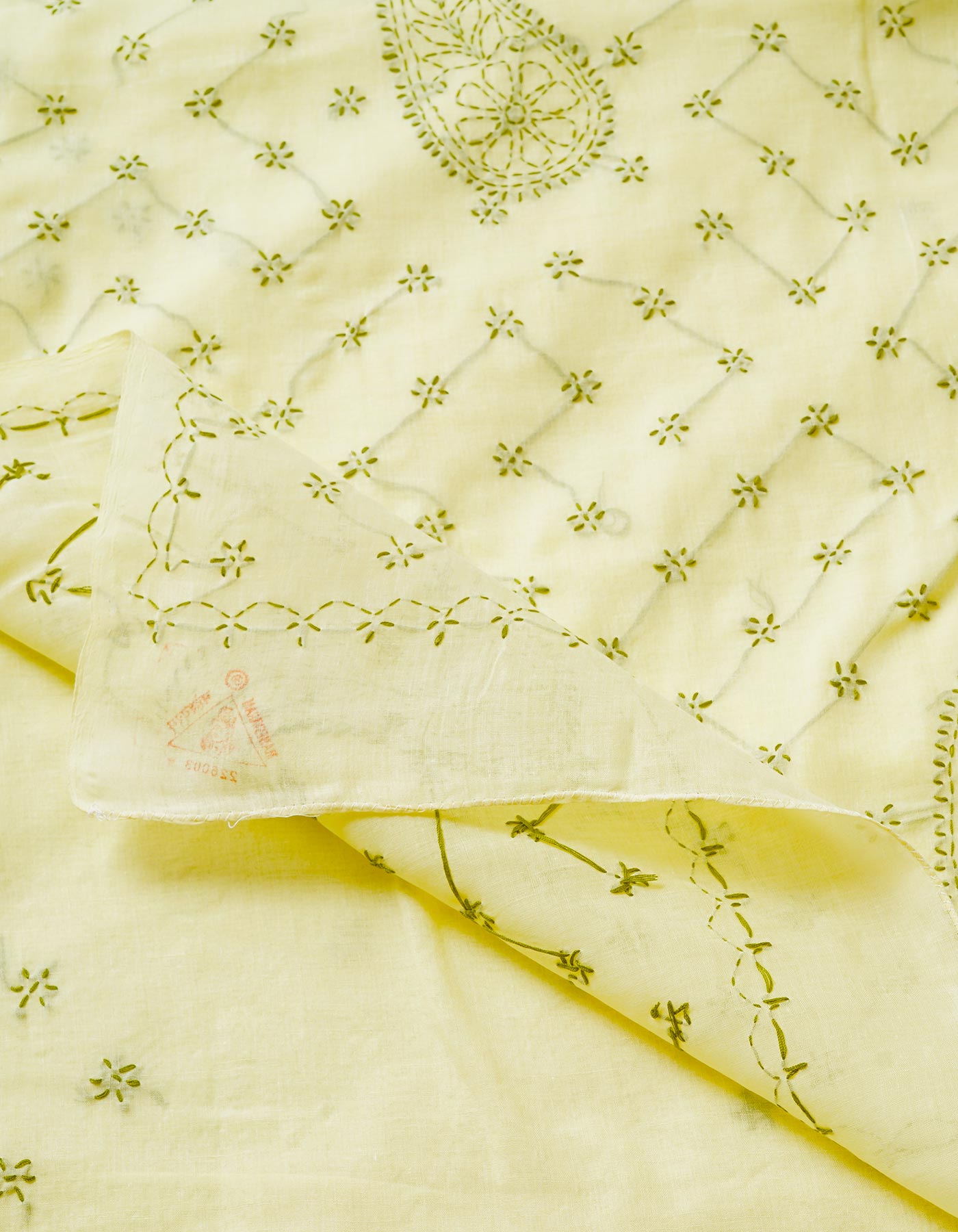 Yellowish Cream  Lucknow Chikankari Work Cotton Saree-UNM68751