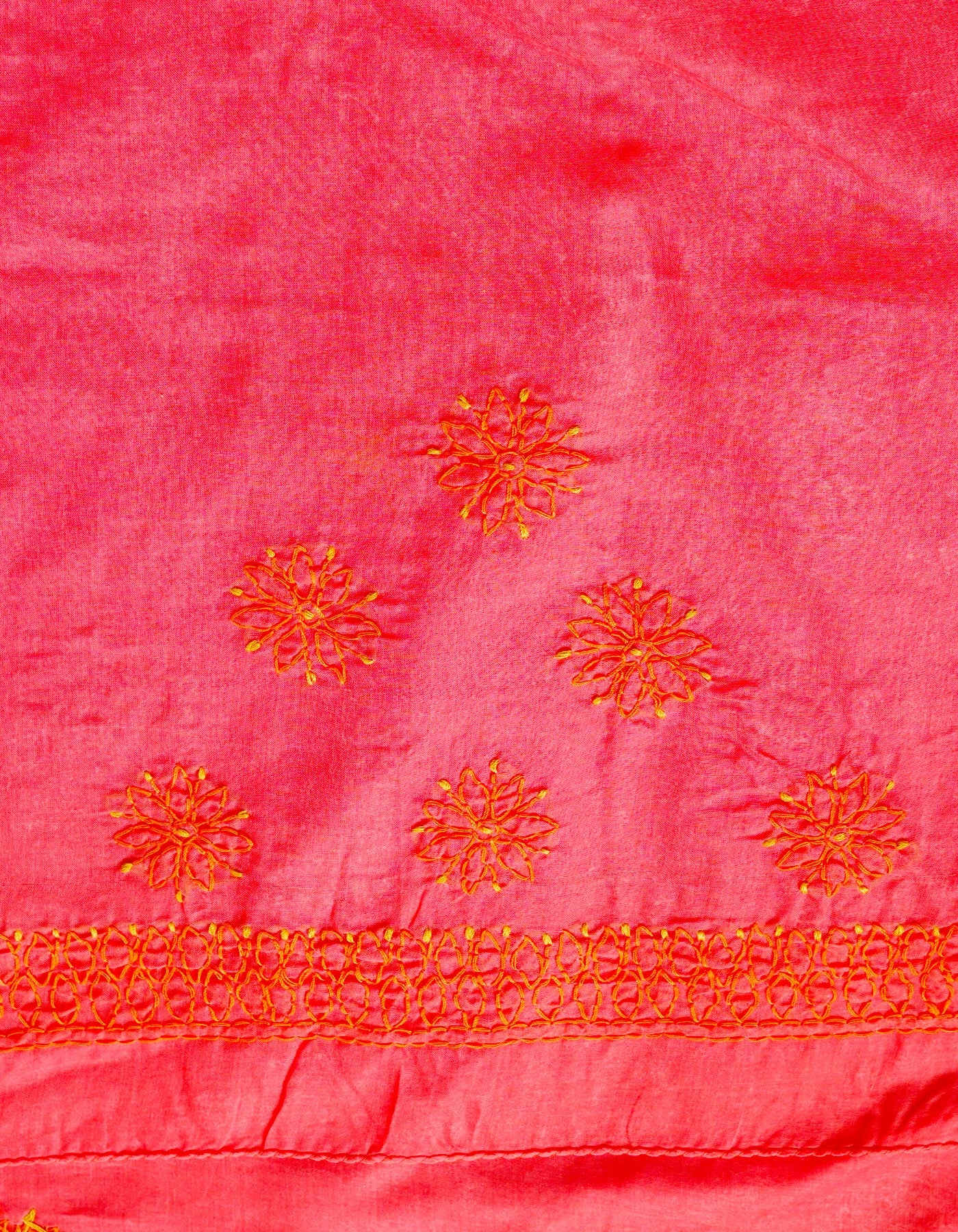 Peach Red  Lucknow Chikankari Work Cotton Saree-UNM68759