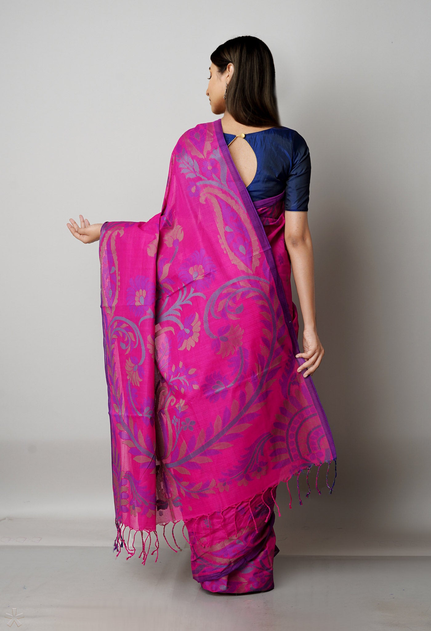 Magenta Pink Pure Handloom Dhaka Jamdhani Bengal Cotton Saree-UNM68765