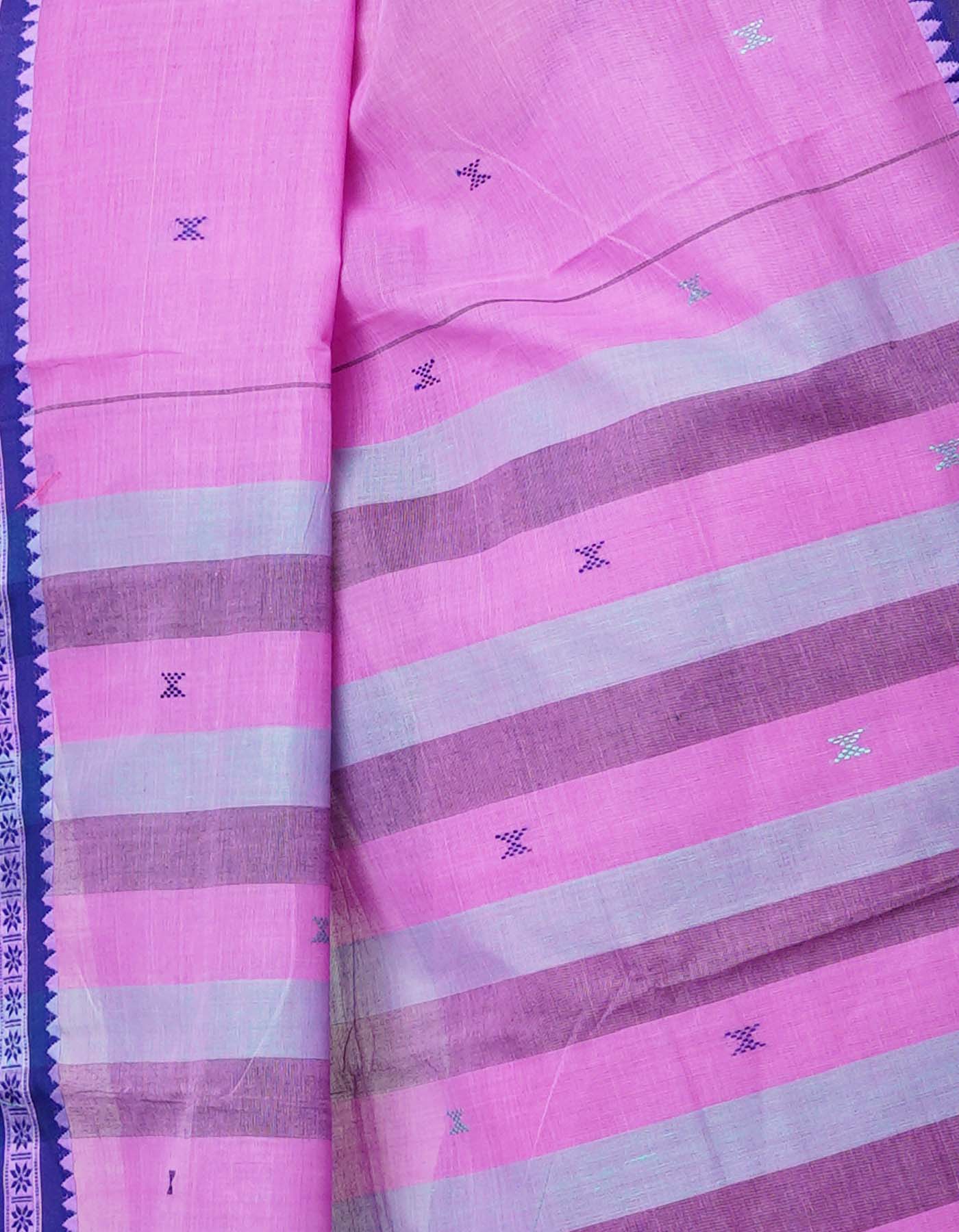 Carnation Pink Pure Handloom Dhaka Jamdhani Bengal Cotton Saree-UNM68768