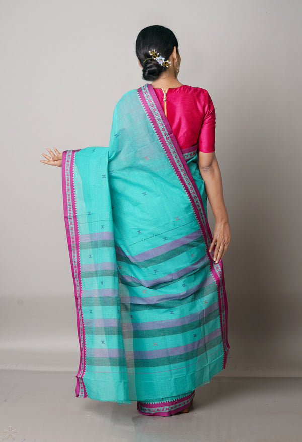 Jungle green Pure Handloom Dhaka Jamdhani Bengal Cotton Saree-UNM68771