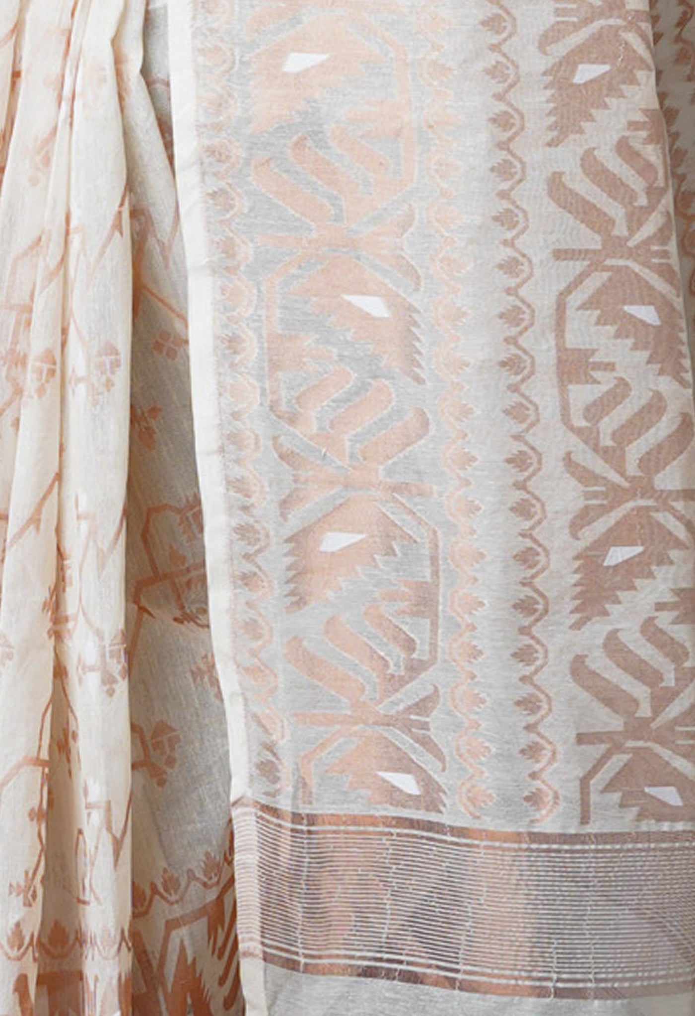 White Pure Handloom Dhaka Jamdhani Bengal Cotton Saree-UNM68777