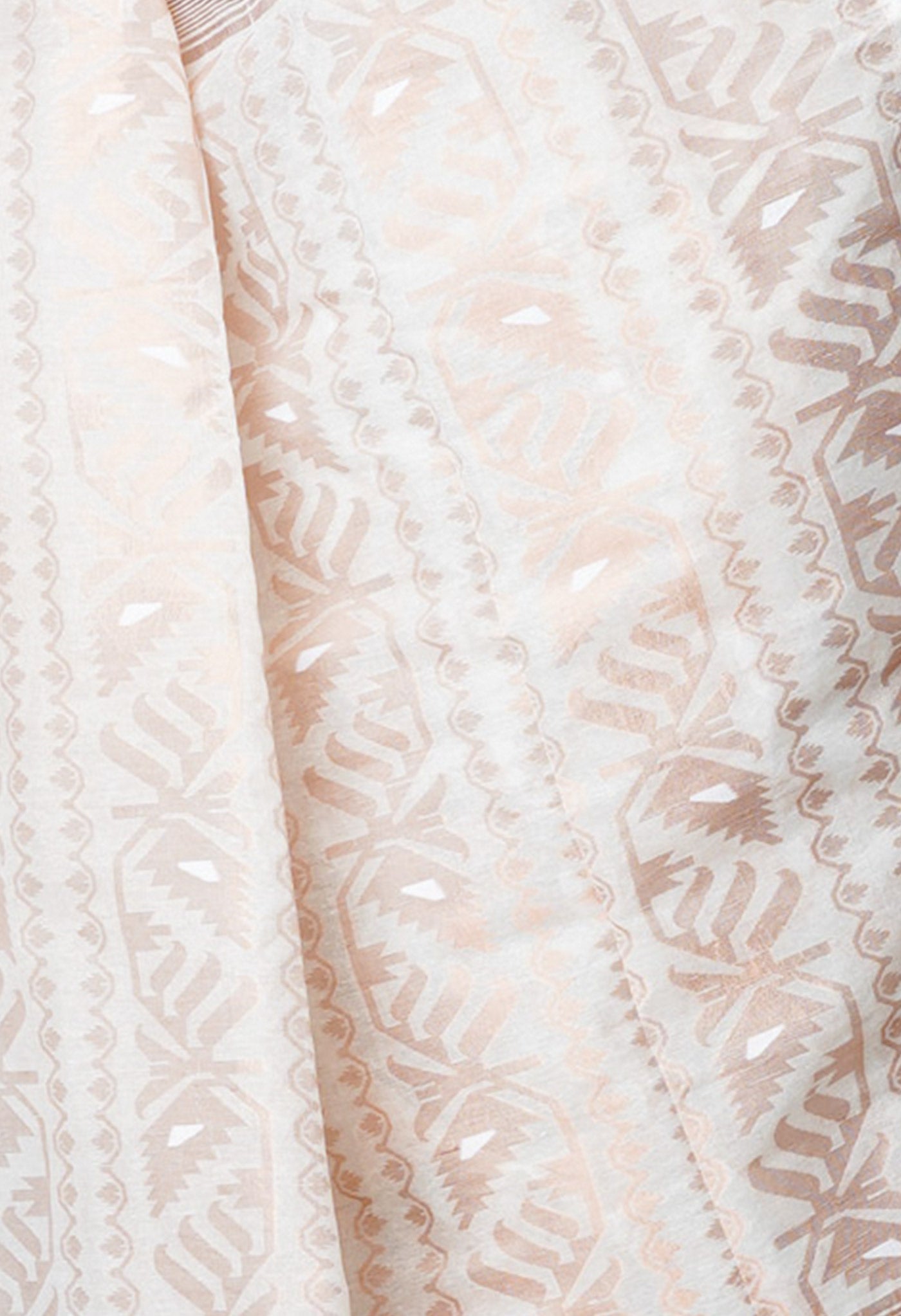 White Pure Handloom Dhaka Jamdhani Bengal Cotton Saree-UNM68777