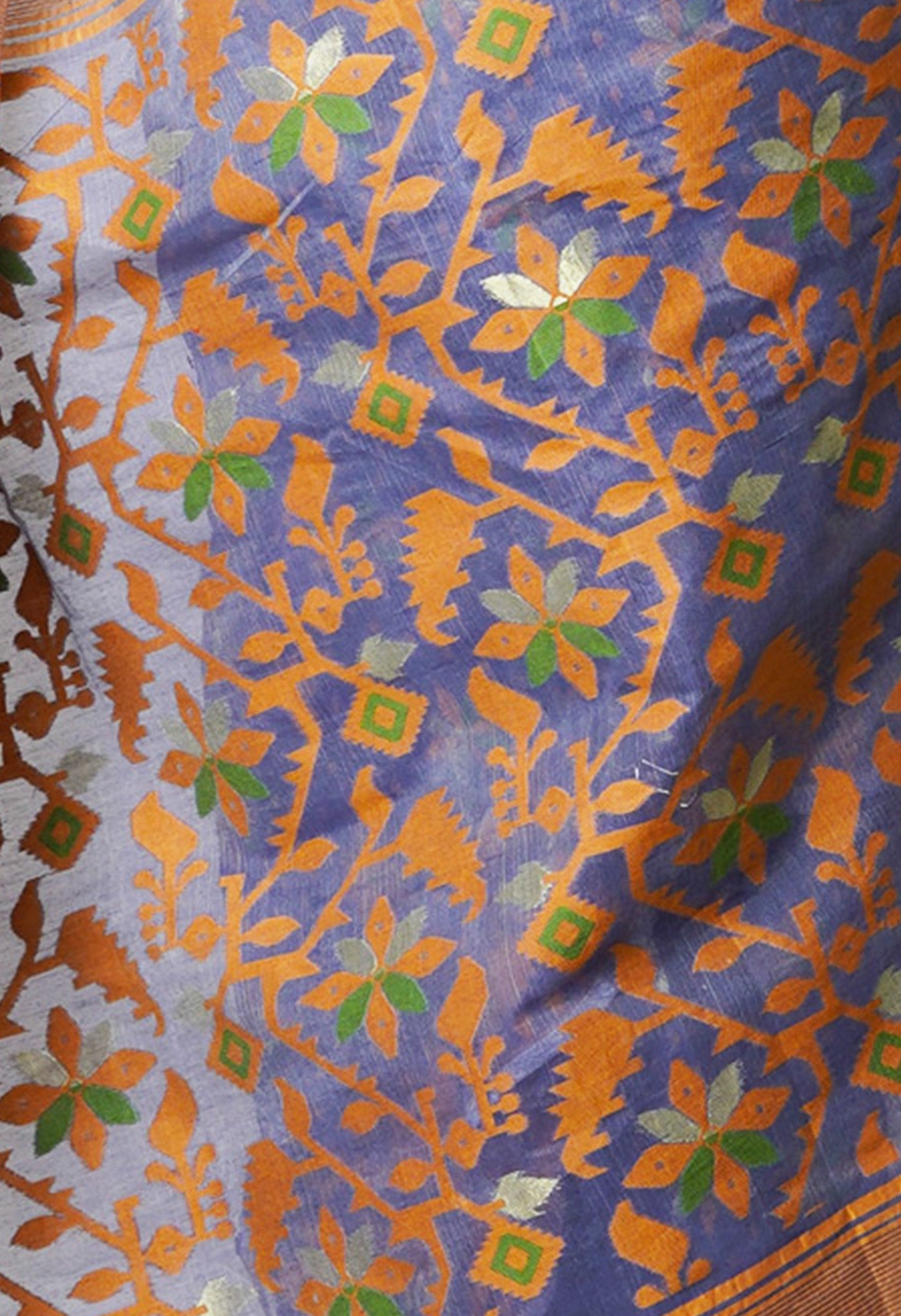 Greyish Blue Pure Handloom Dhaka Jamdhani Bengal Cotton Saree-UNM68783