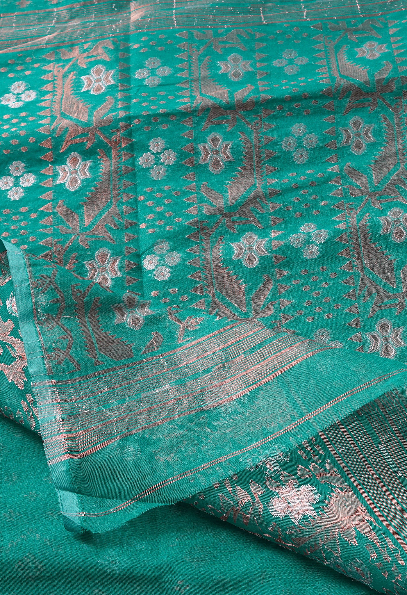 Spring Green Pure Handloom Dhaka Jamdhani Bengal Cotton Saree-UNM68786