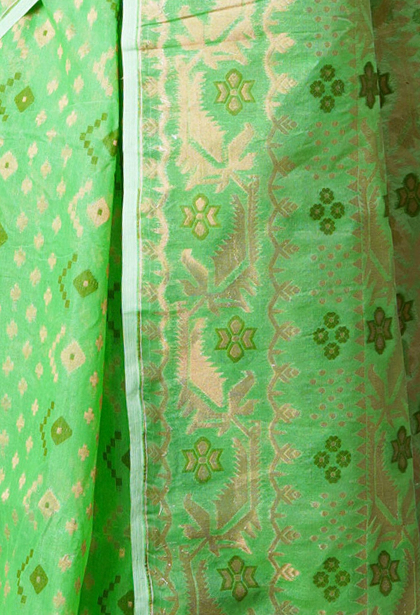 Pastel Green Pure Handloom Dhaka Jamdhani Bengal Cotton Saree-UNM68790