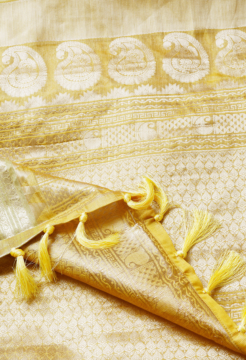 Light Yellow  Fancy Banarasi Silk Saree-UNM68832
