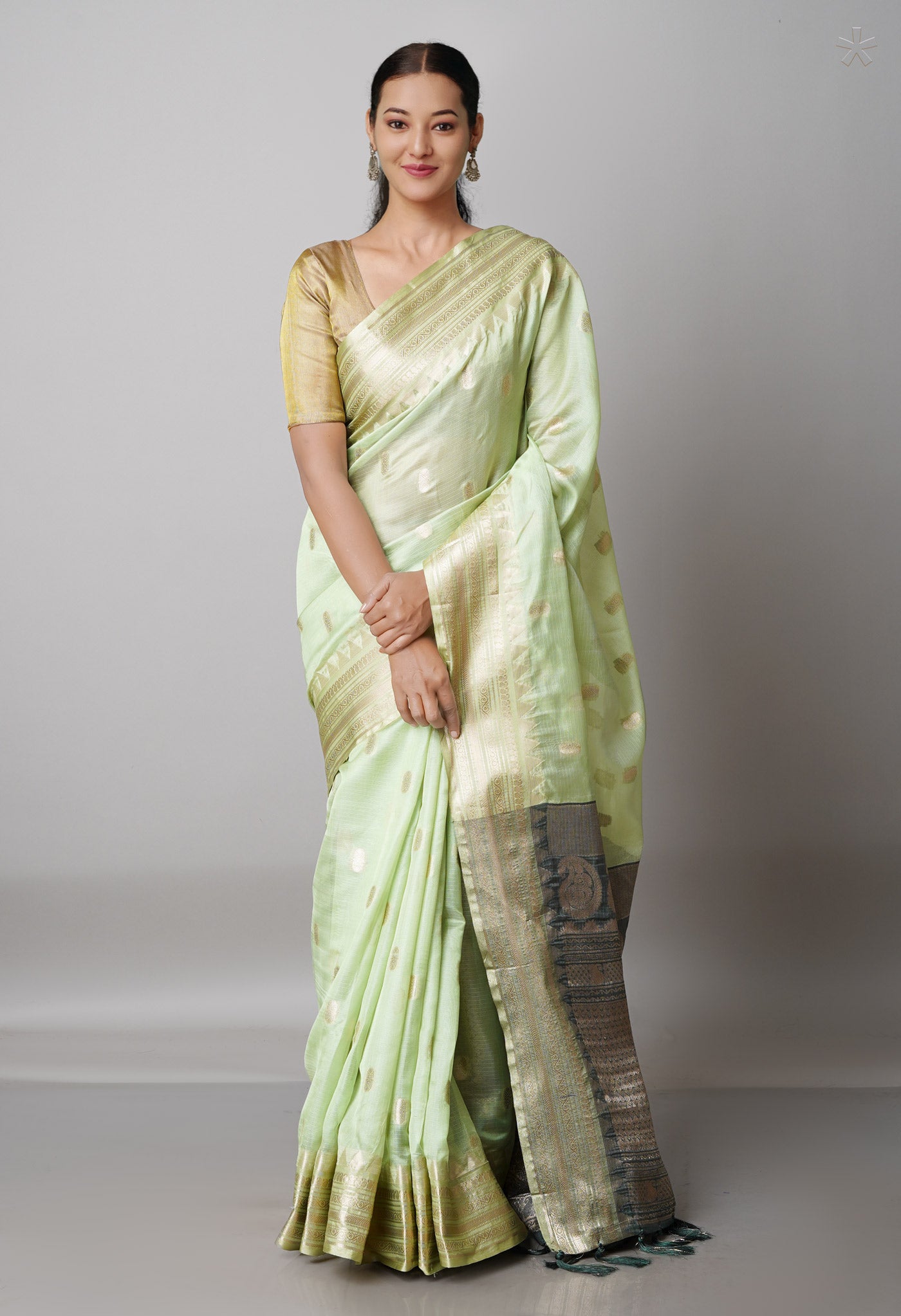Greenish Cream  Fancy Banarasi Silk Saree-UNM68834