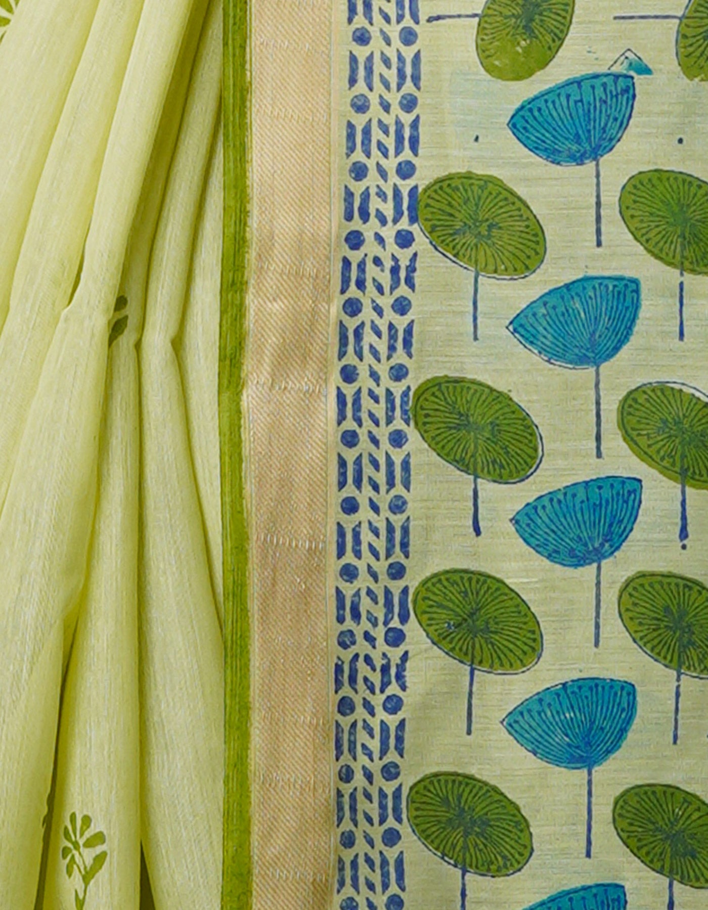 Green  Block Printed Mangalgiri  Cotton Saree-UNM68843
