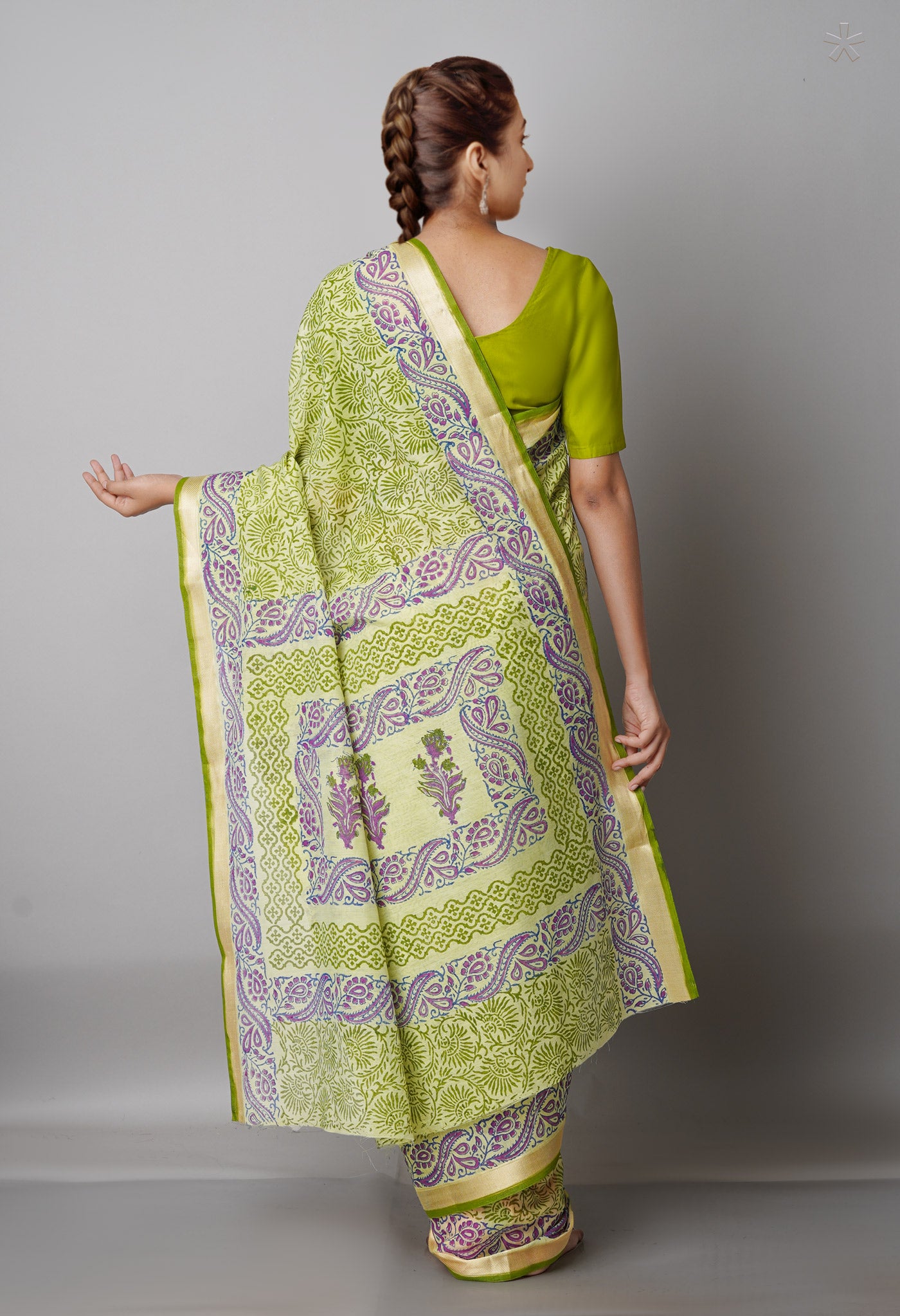 Green  Block Printed Mangalgiri  Cotton Saree-UNM68850