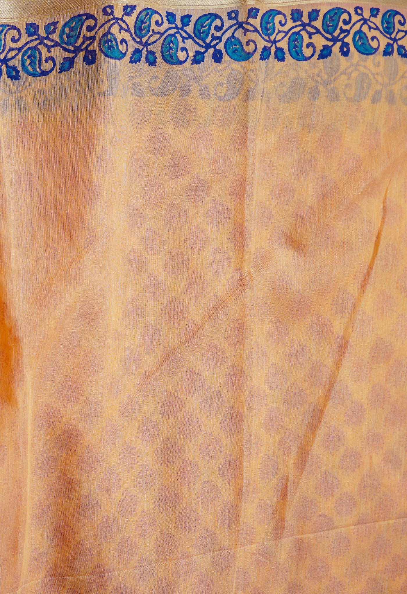 Orange  Block Printed Mangalgiri  Cotton Saree-UNM68851