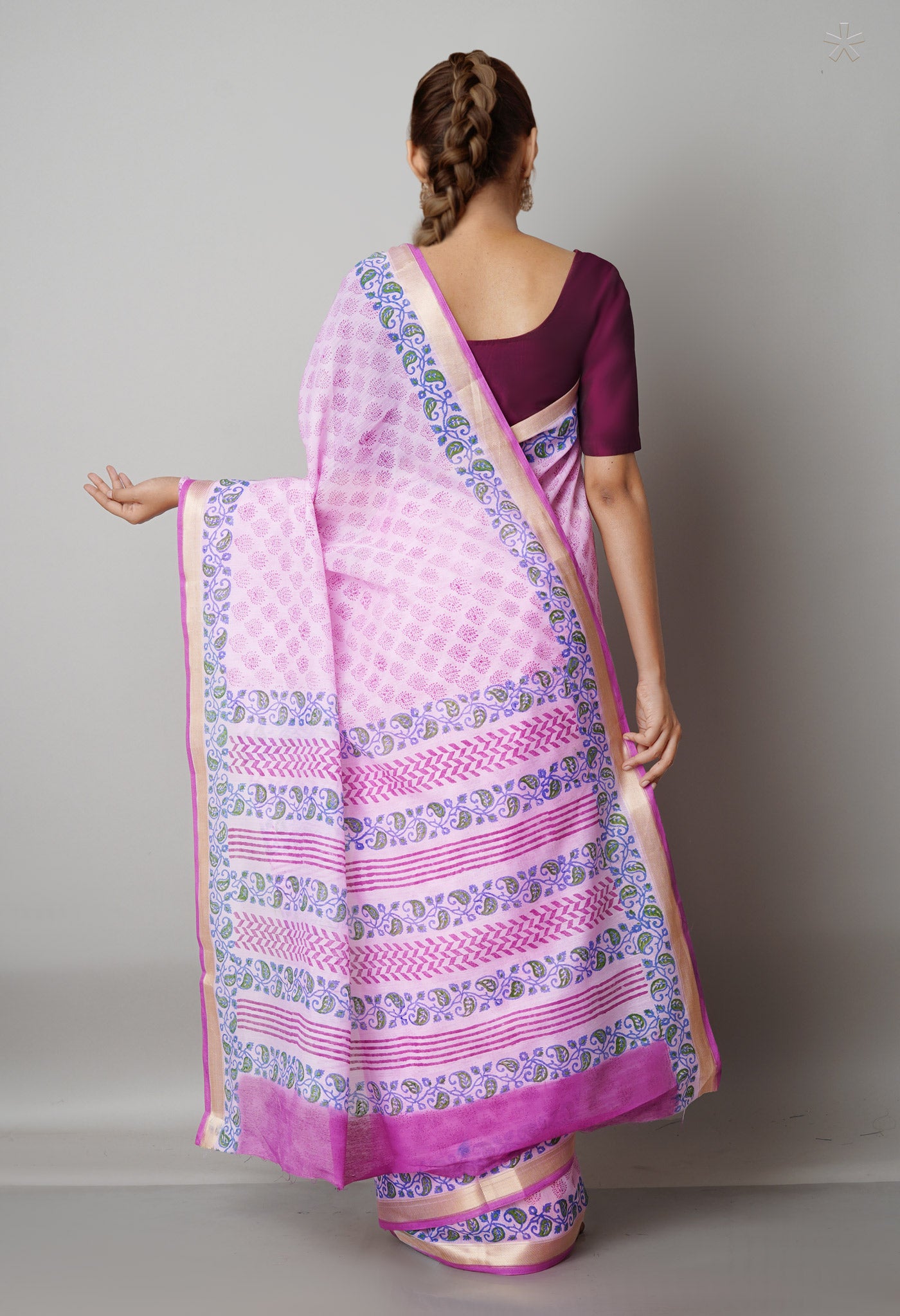 Pink  Block Printed Mangalgiri  Cotton Saree-UNM68852