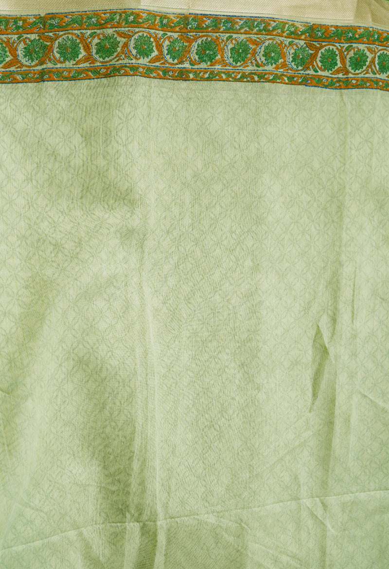 Green  Block Printed Mangalgiri  Cotton Saree-UNM68854