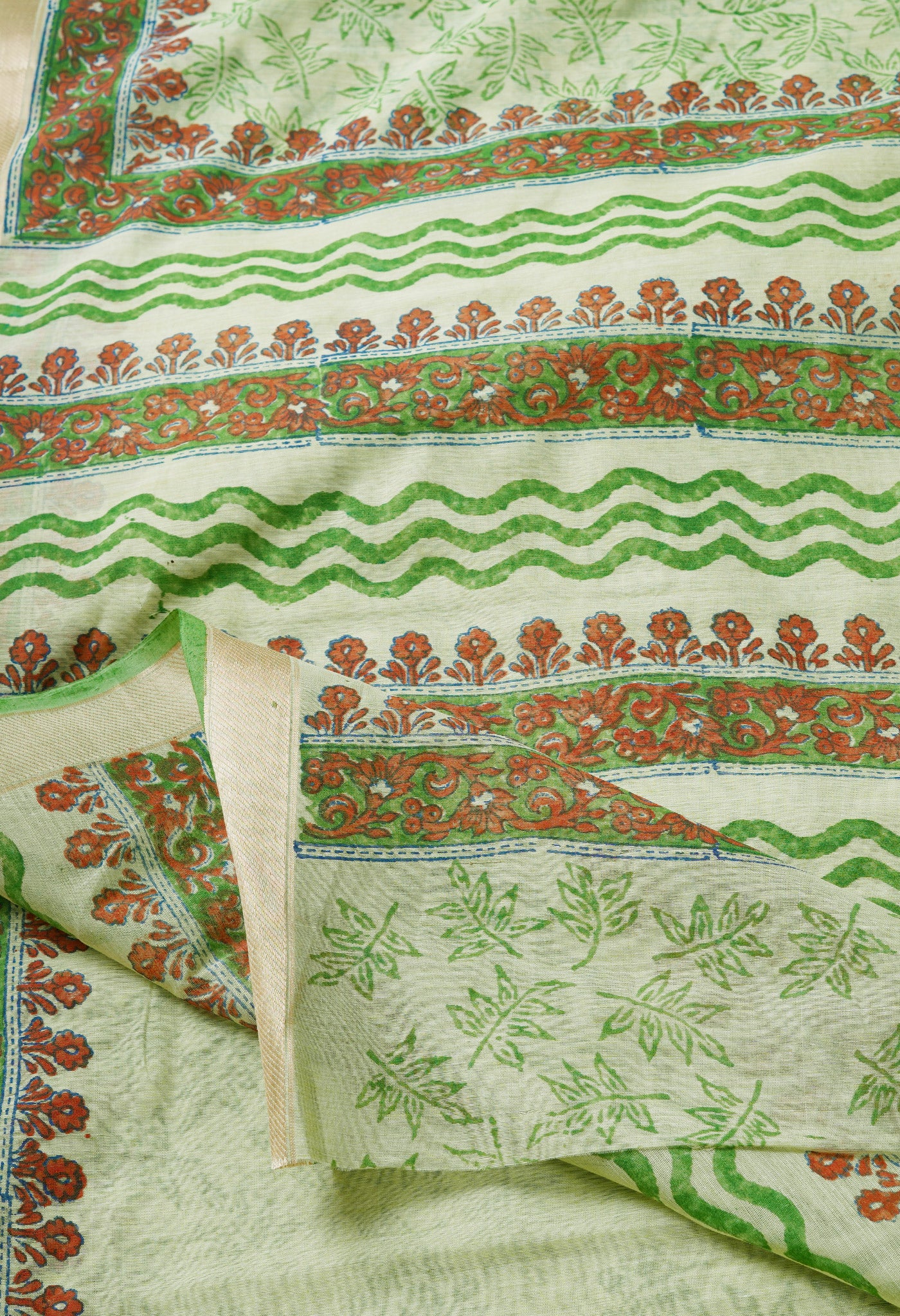 Green  Block Printed Mangalgiri  Cotton Saree-UNM68856