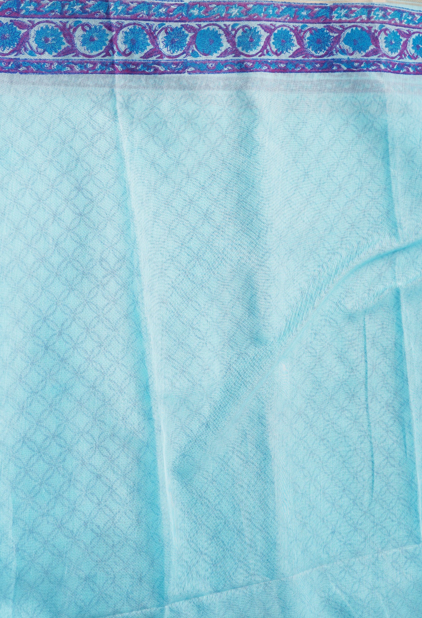 Blue  Block Printed Mangalgiri  Cotton Saree-UNM68860