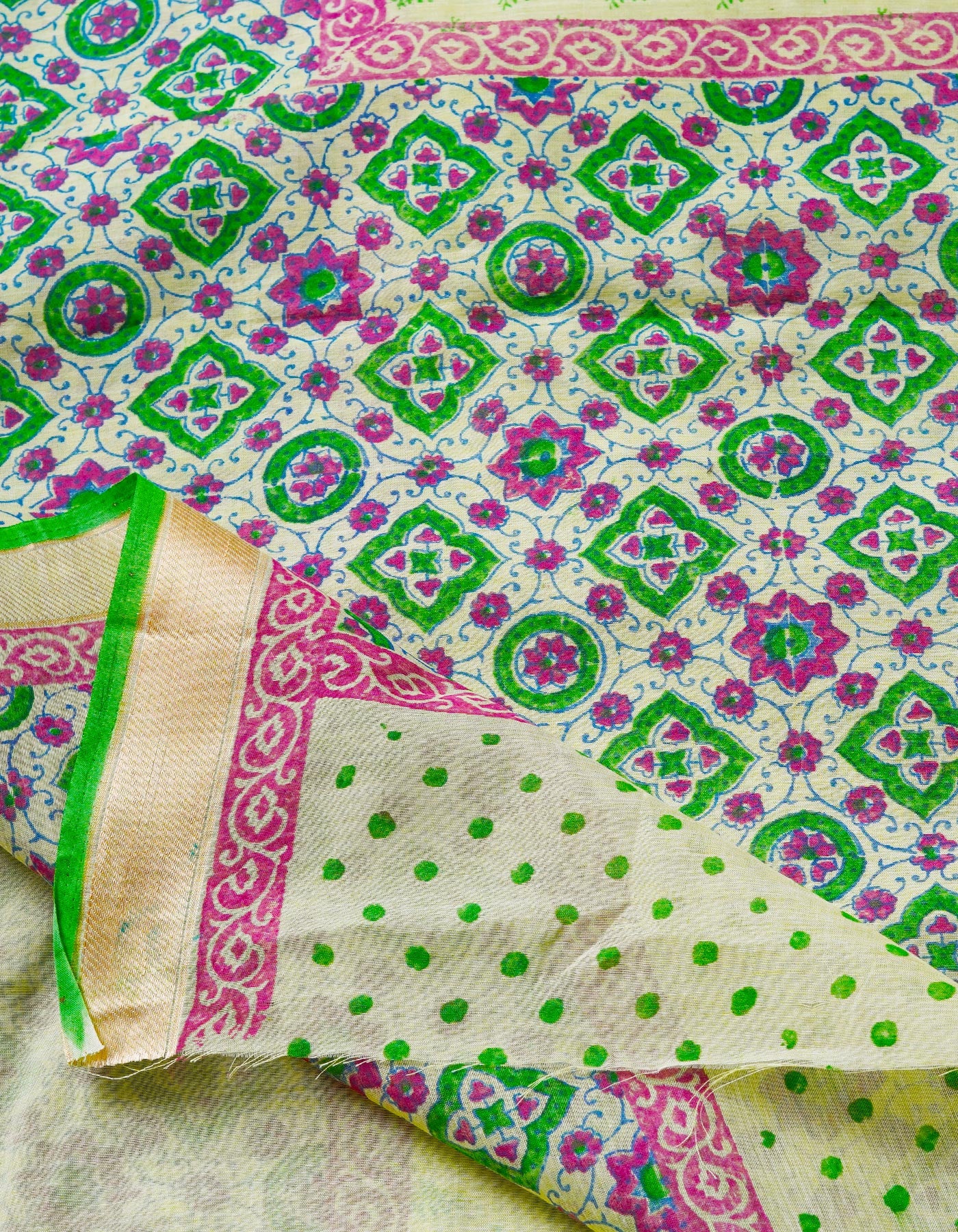 Green  Block Printed Mangalgiri  Cotton Saree-UNM68869