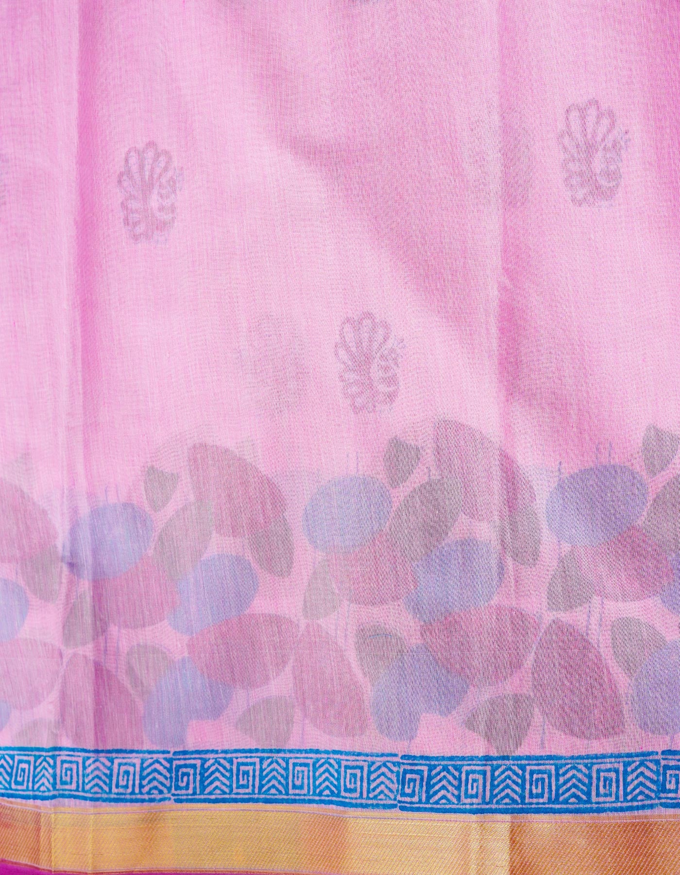Pink  Block Printed Mangalgiri  Cotton Saree-UNM68875