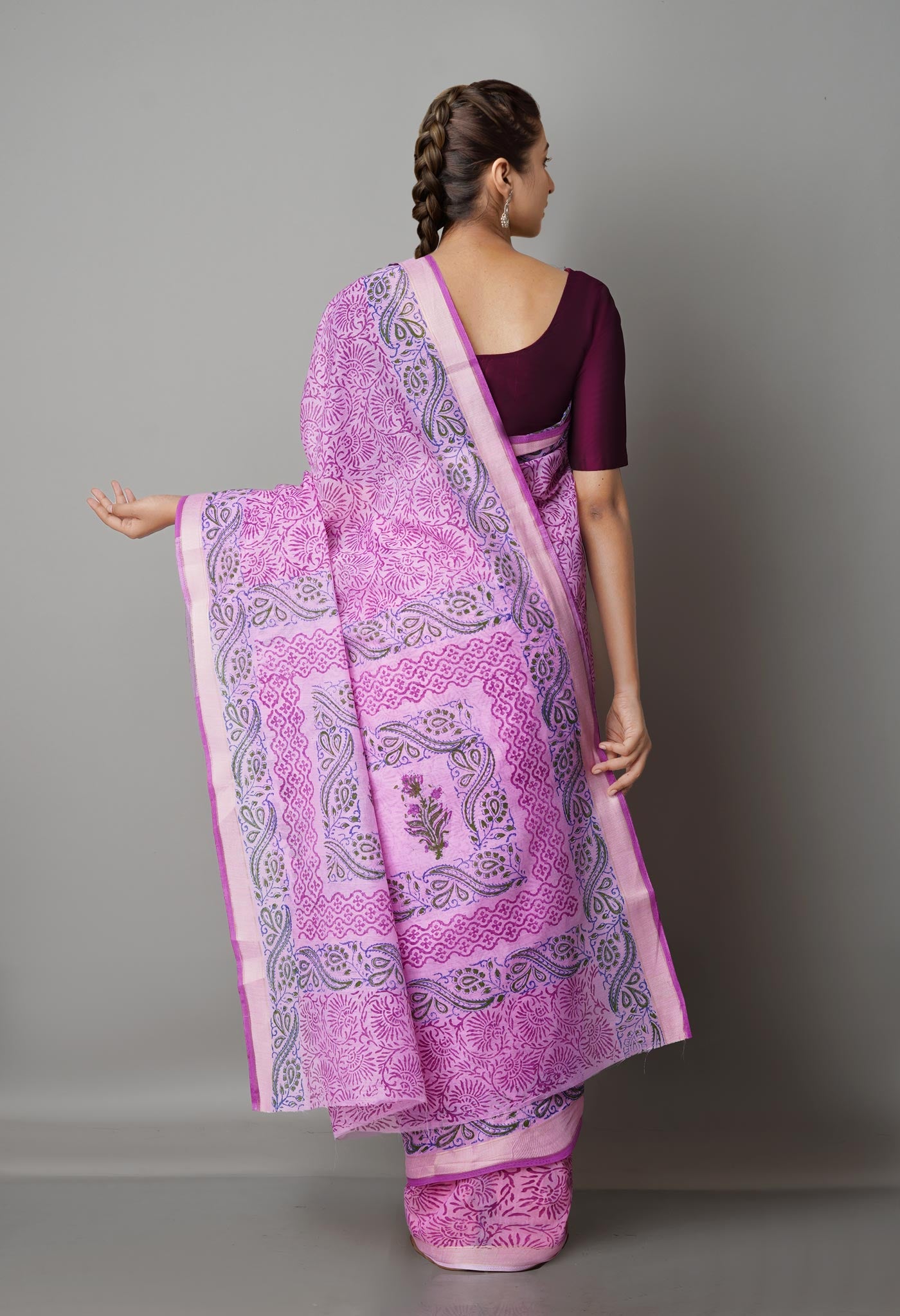 Pink  Block Printed Mangalgiri  Cotton Saree-UNM68878