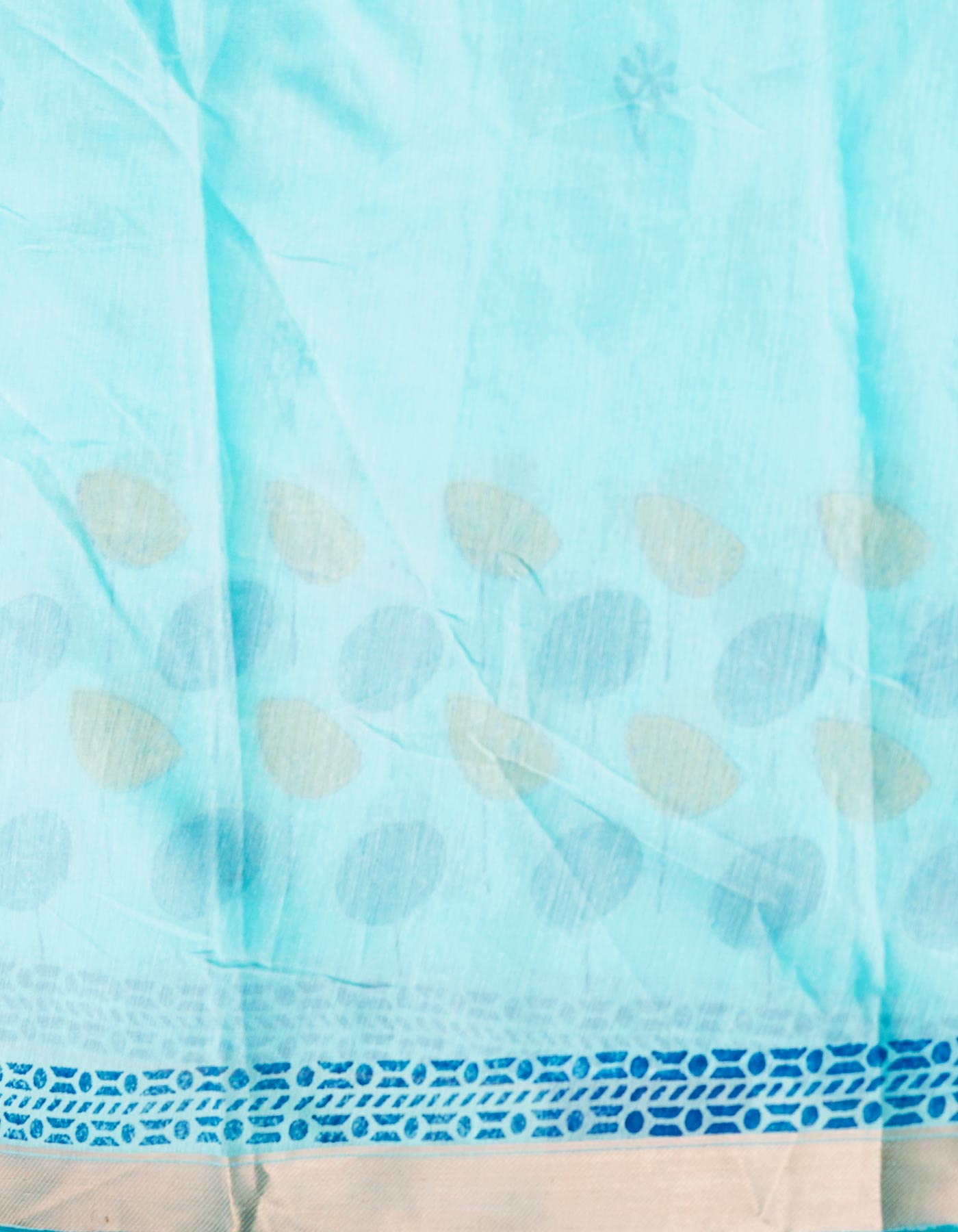Blue  Block Printed Mangalgiri  Cotton Saree-UNM68879