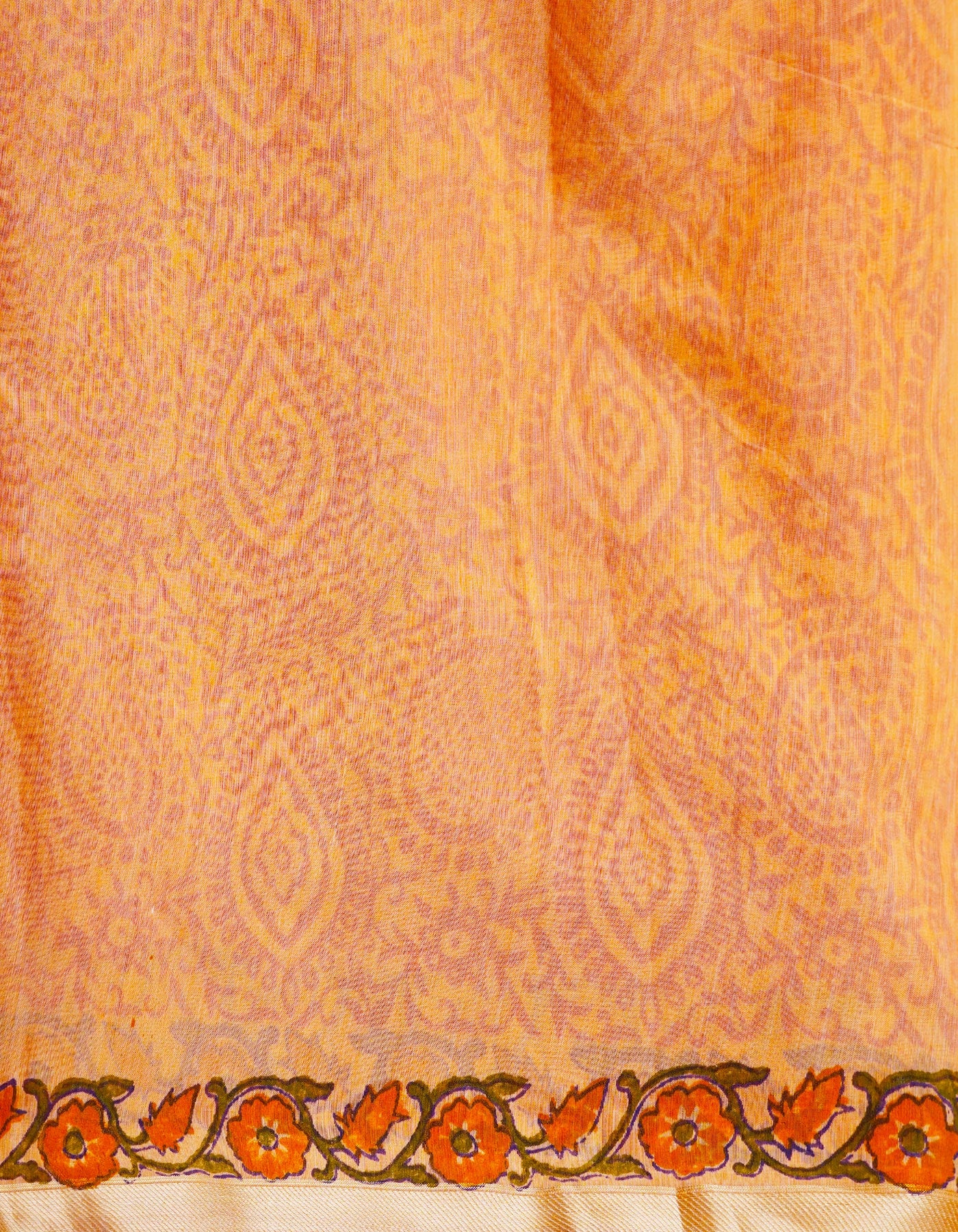 Orange  Block Printed Mangalgiri  Cotton Saree-UNM68880