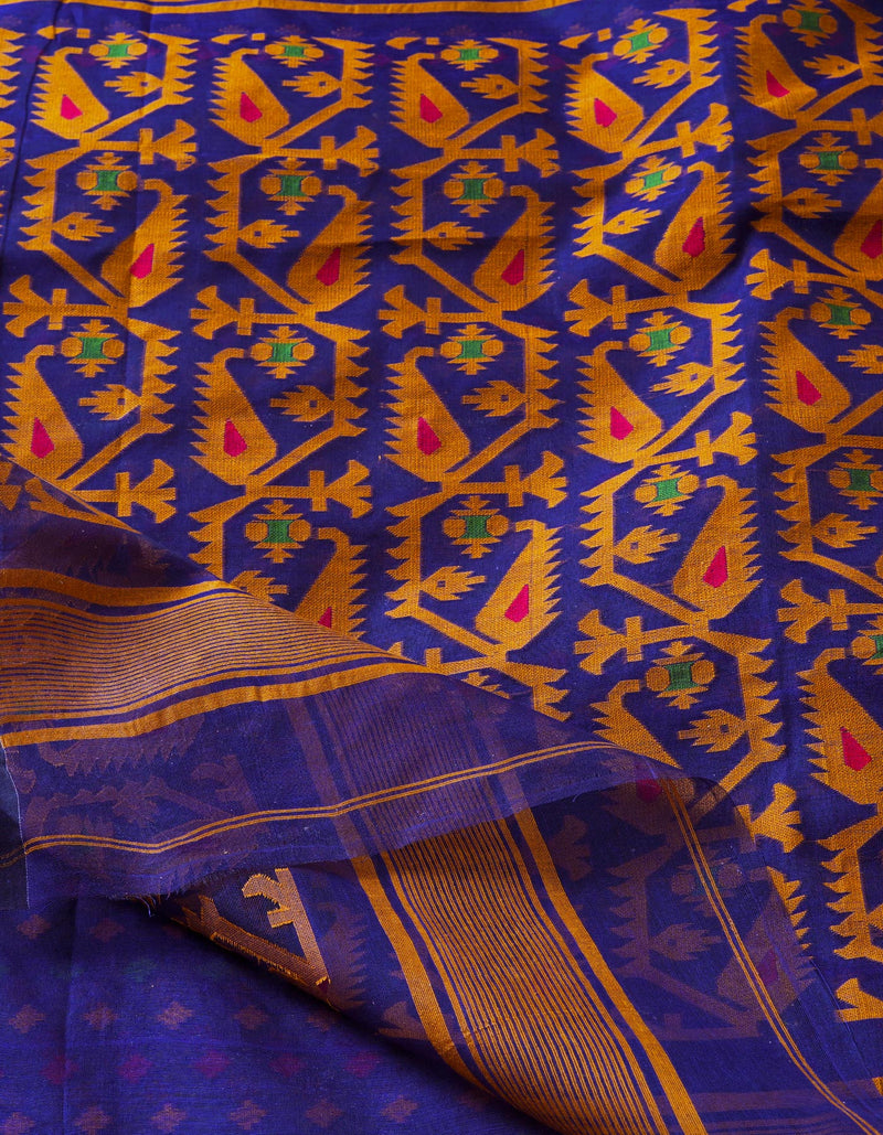 Navy Blue Pure Handloom Jamdhani Bengal Cotton Saree-UNM68923