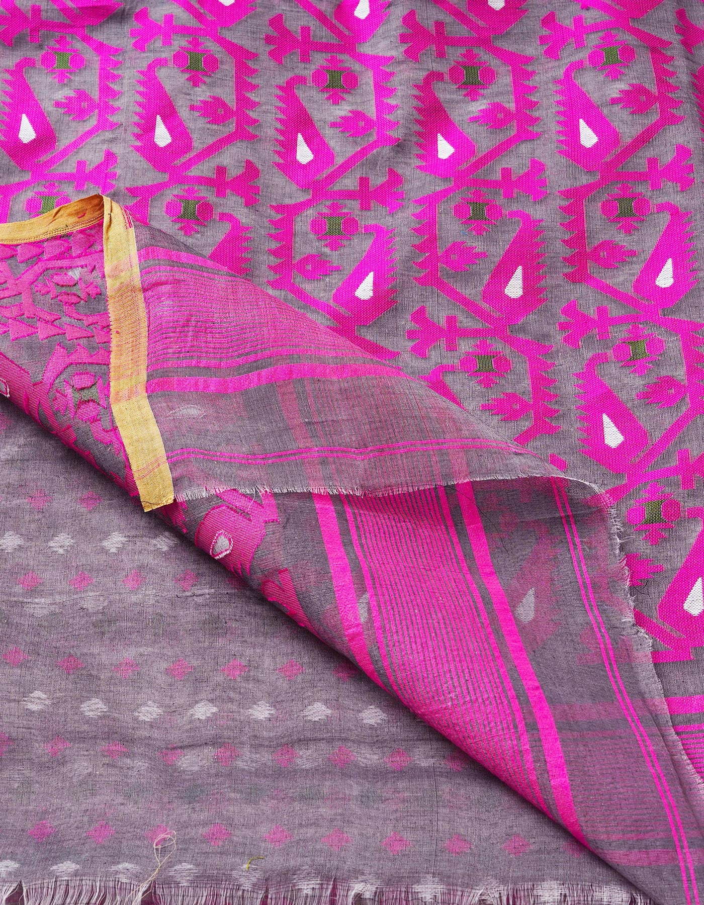 Grey Pure Handloom Jamdhani Bengal Cotton Saree-UNM68925