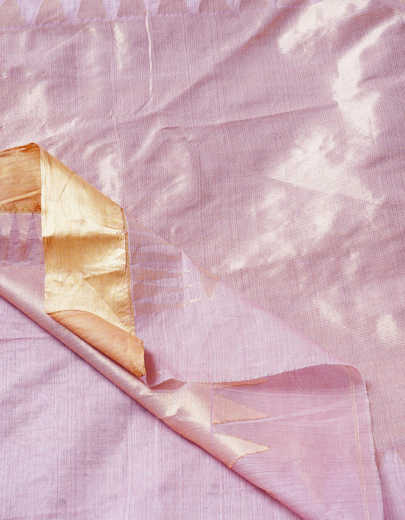 Pale Peach Pink Pure Handloom Tussar Jamdhani Bengal Cotton Saree-UNM68929