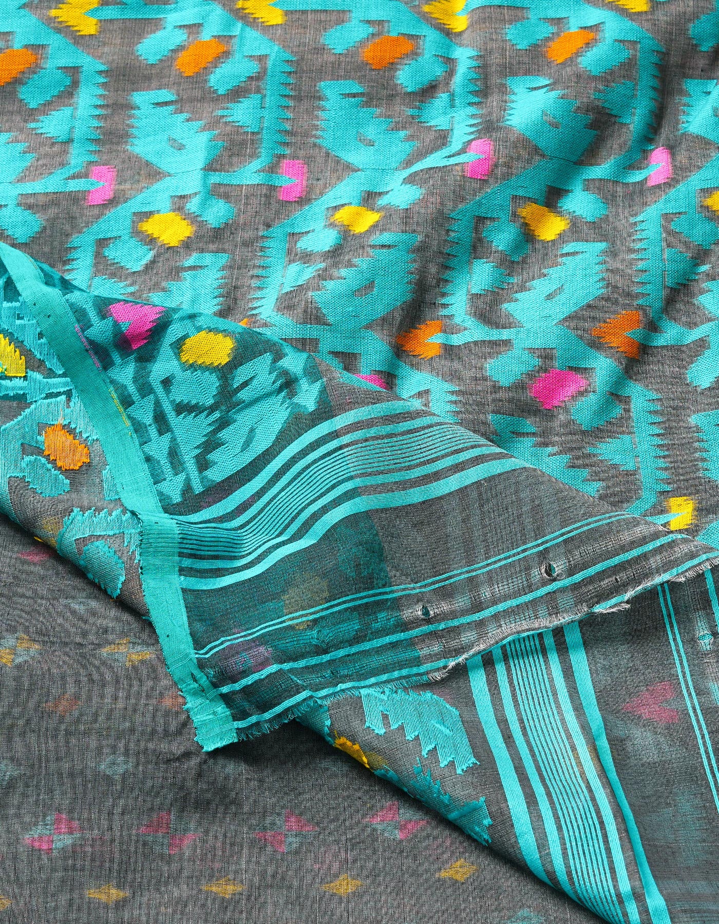 Pewter Grey Pure Handloom Jamdhani Bengal Cotton Silk Saree-UNM68936