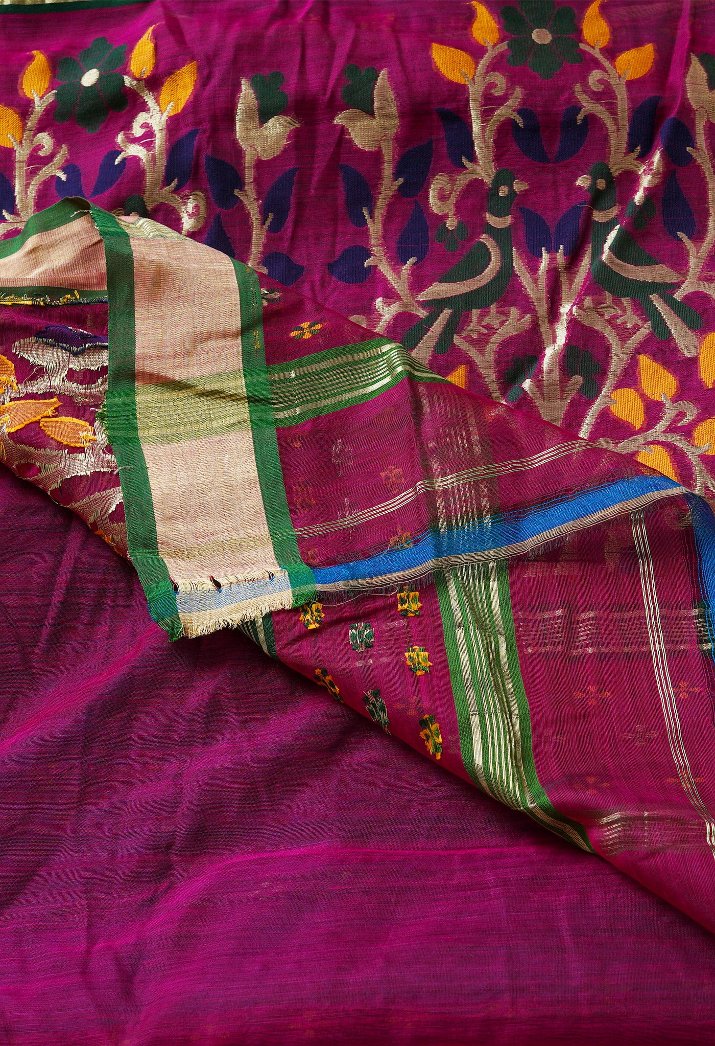 Navy Blue Pure Handloom Jamdhani Bengal Cotton Silk Saree-UNM68943